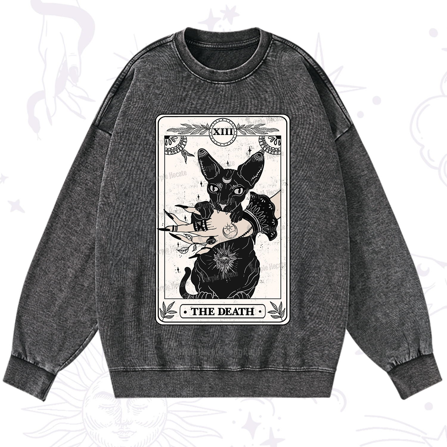 Purplehecate The Death Cat Tarot Washed Sweatshirt