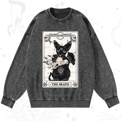 Purplehecate The Death Cat Tarot Washed Sweatshirt