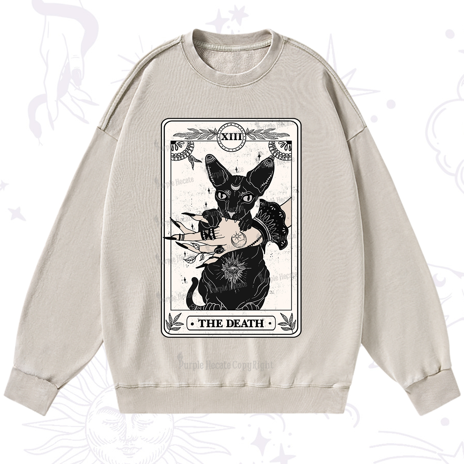 Purplehecate The Death Cat Tarot Washed Sweatshirt