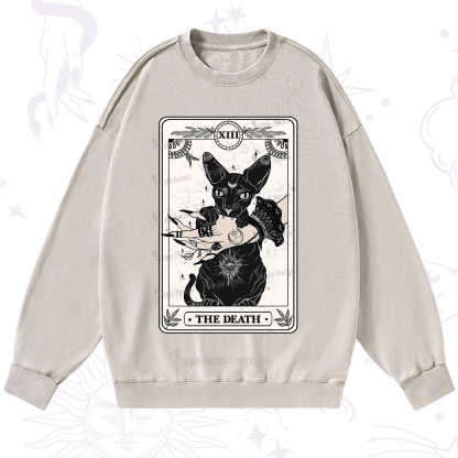 Purplehecate The Death Cat Tarot Washed Sweatshirt