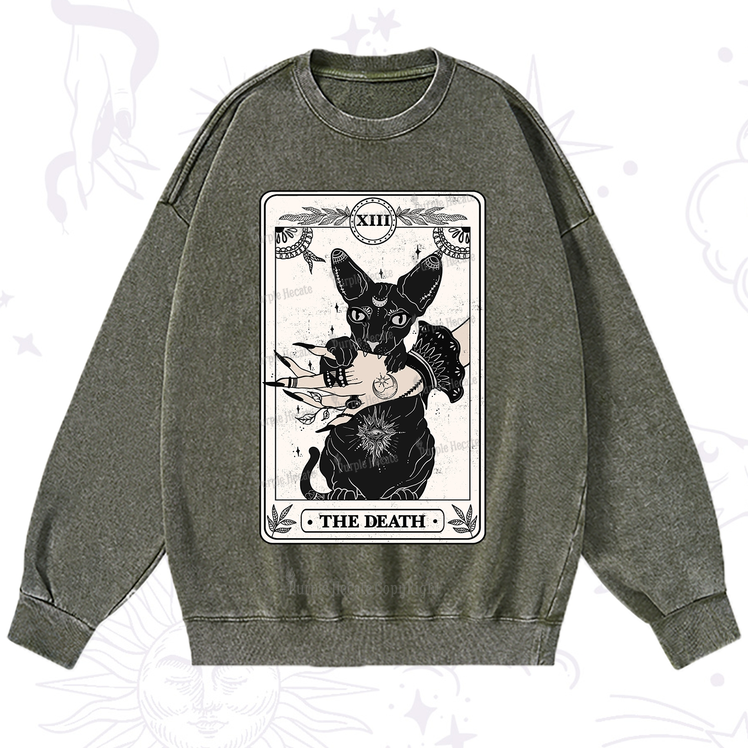 Purplehecate The Death Cat Tarot Washed Sweatshirt