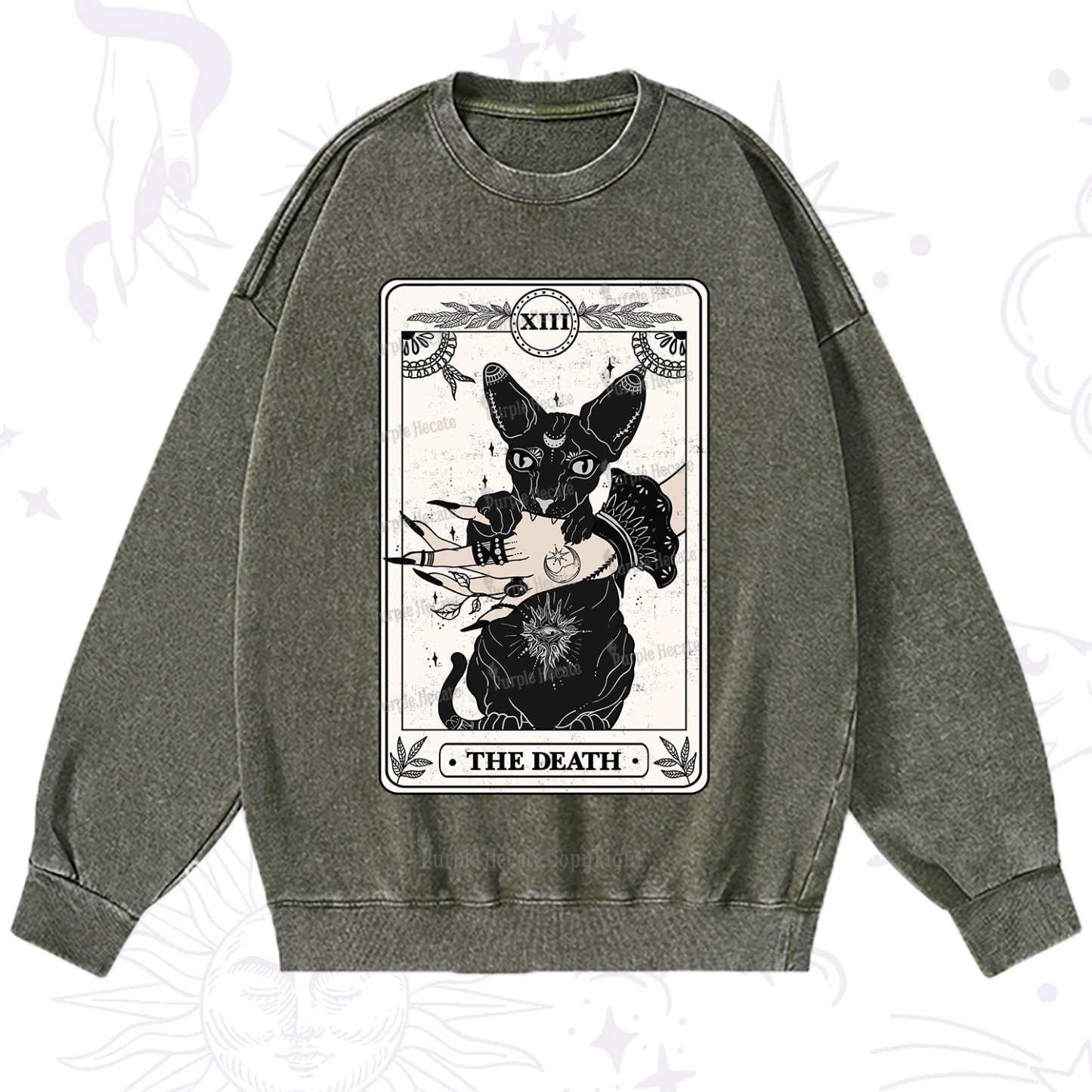 Purplehecate The Death Cat Tarot Washed Sweatshirt