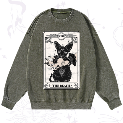 Purplehecate The Death Cat Tarot Washed Sweatshirt