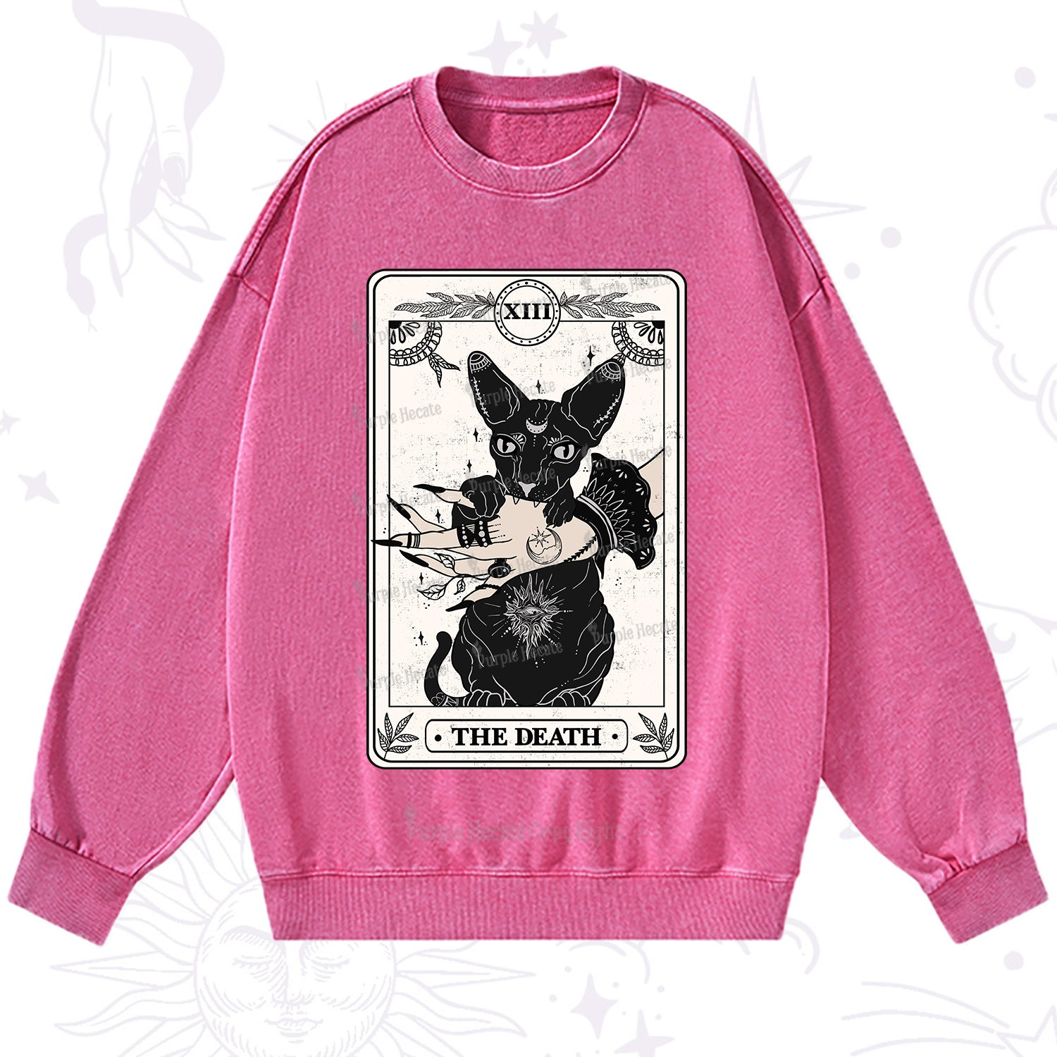 Purplehecate The Death Cat Tarot Washed Sweatshirt