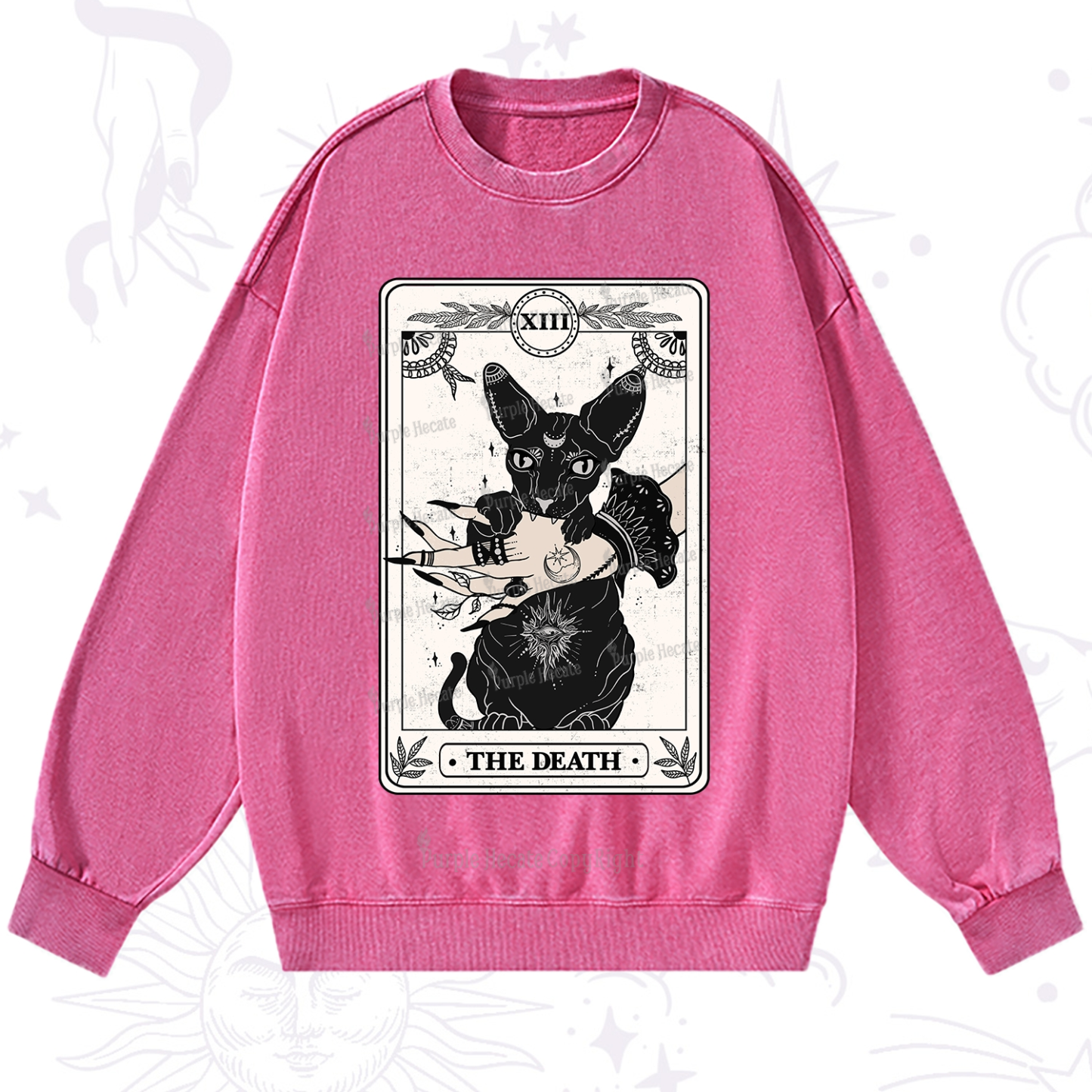 Purplehecate The Death Cat Tarot Washed Sweatshirt
