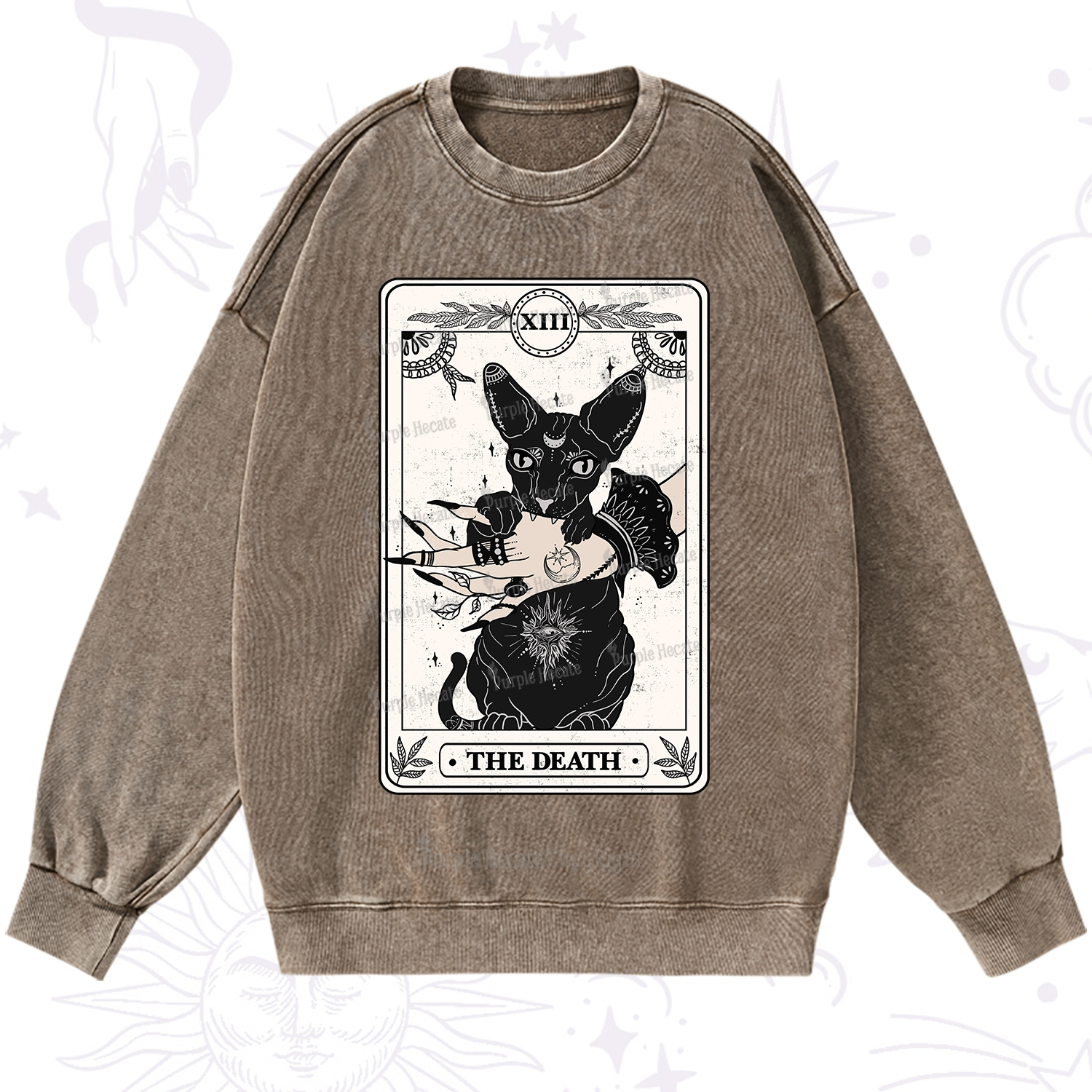 Purplehecate The Death Cat Tarot Washed Sweatshirt