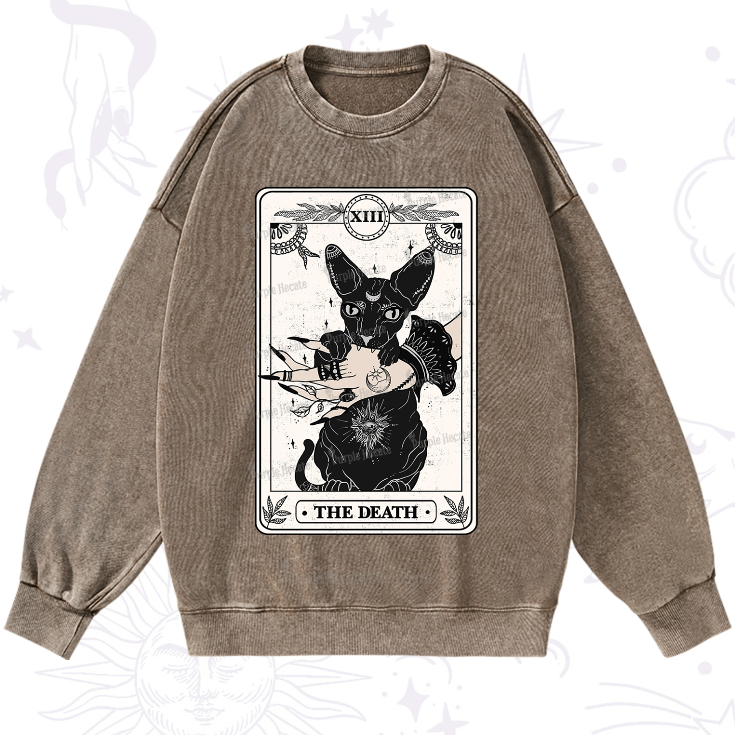 Purplehecate The Death Cat Tarot Washed Sweatshirt