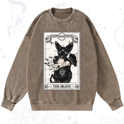 Purplehecate The Death Cat Tarot Washed Sweatshirt