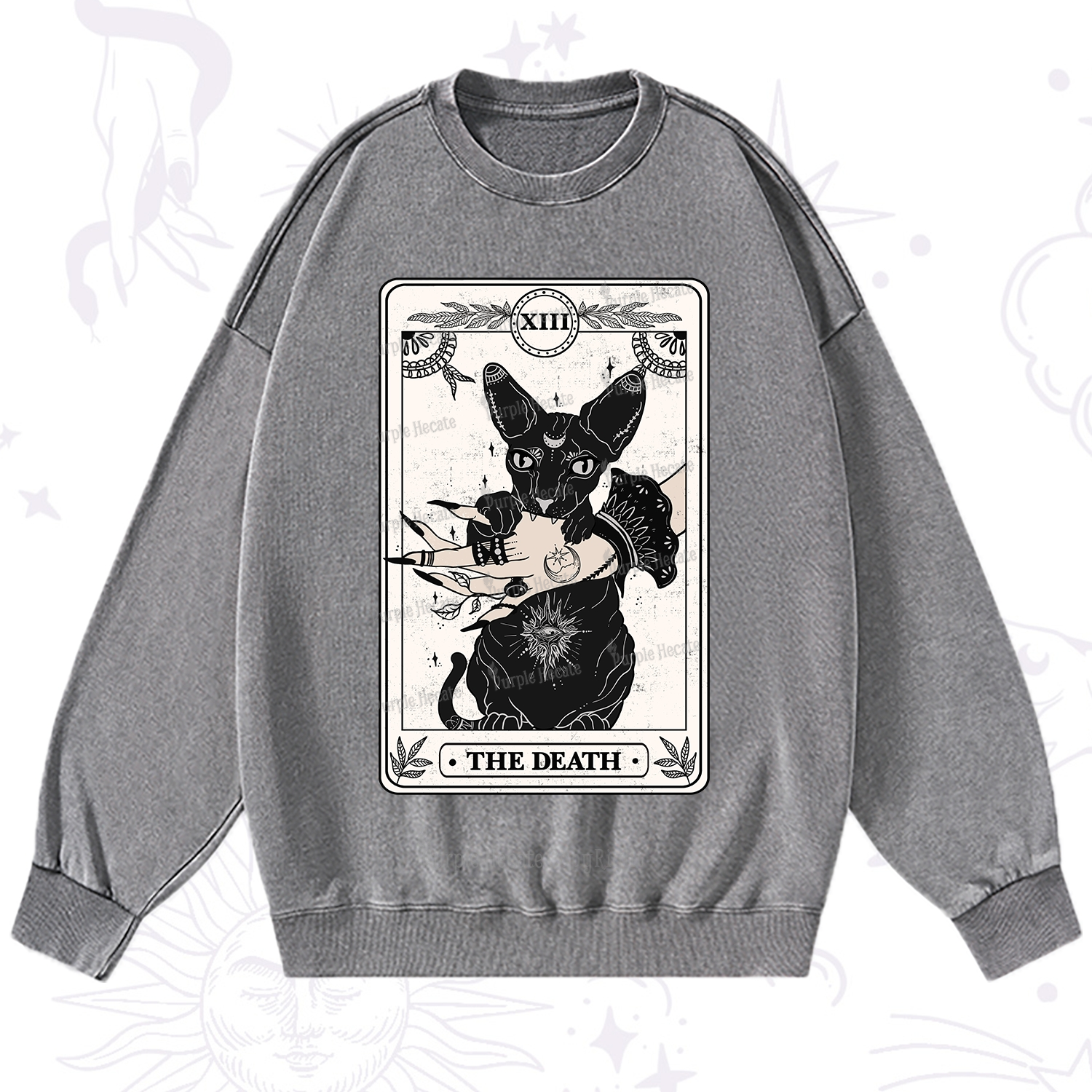 Purplehecate The Death Cat Tarot Washed Sweatshirt