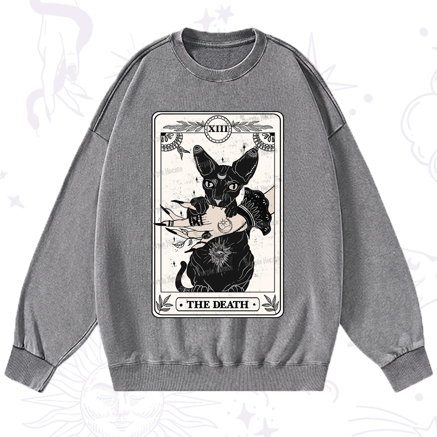Purplehecate The Death Cat Tarot Washed Sweatshirt