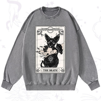 Purplehecate The Death Cat Tarot Washed Sweatshirt