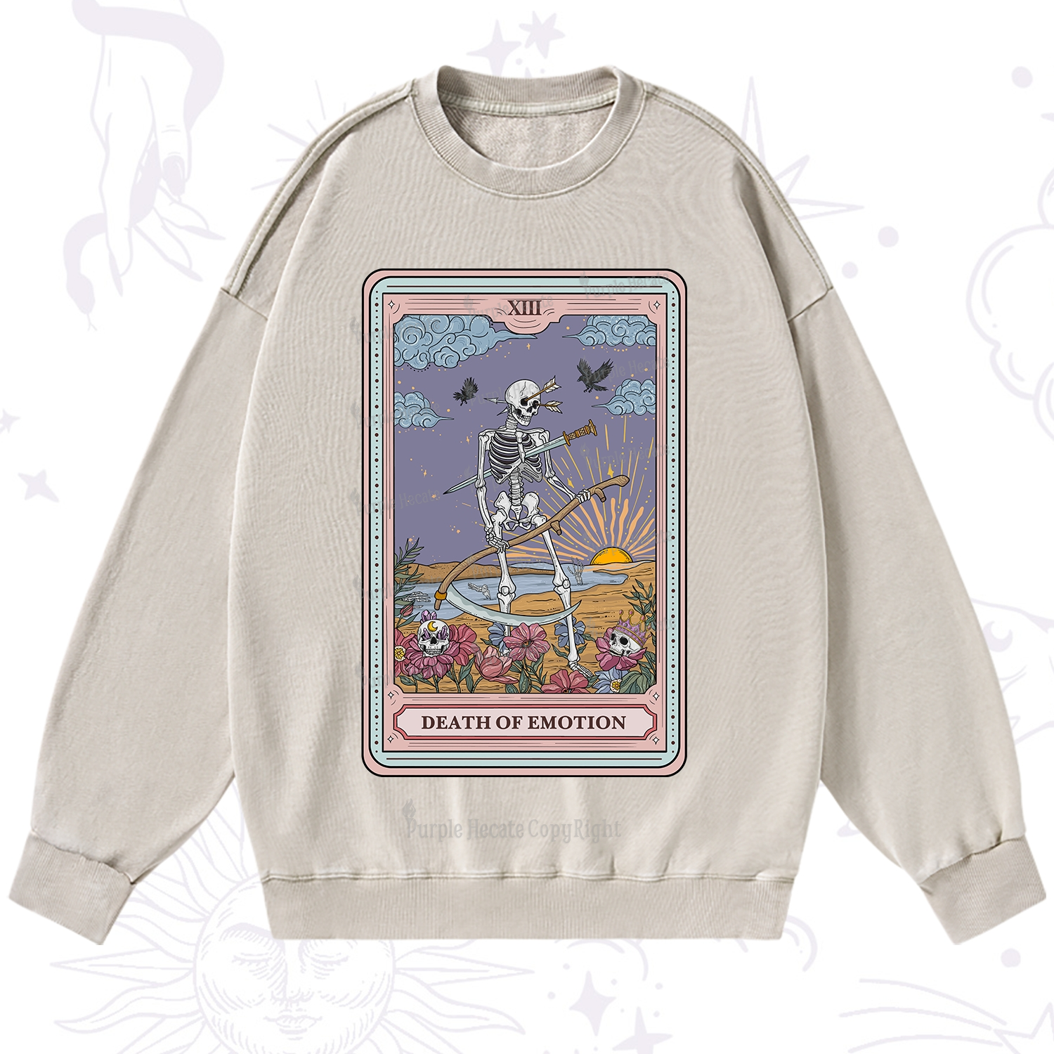 Purplehecate The Death Of Emotion Tarot Washed Sweatshirt