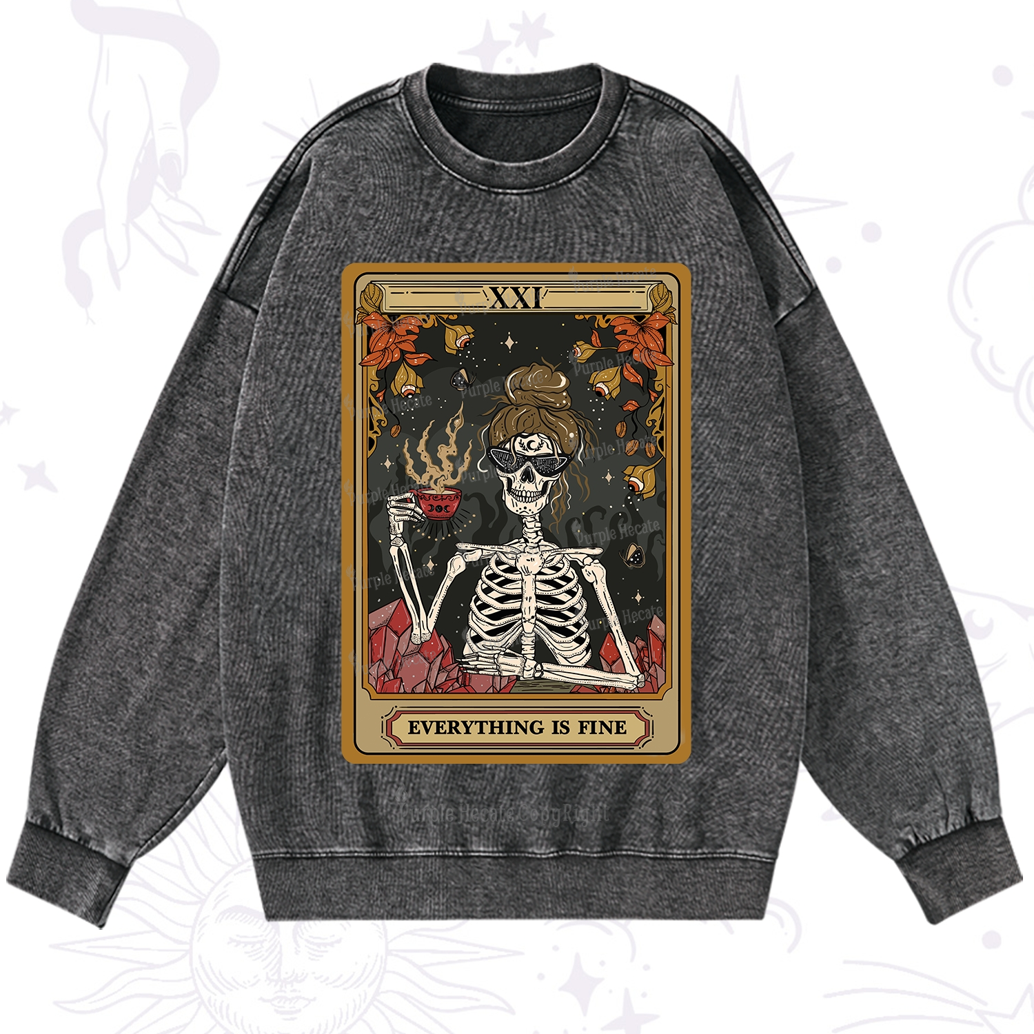 Purplehecate The Everything Fine Tarot Washed Sweatshirt