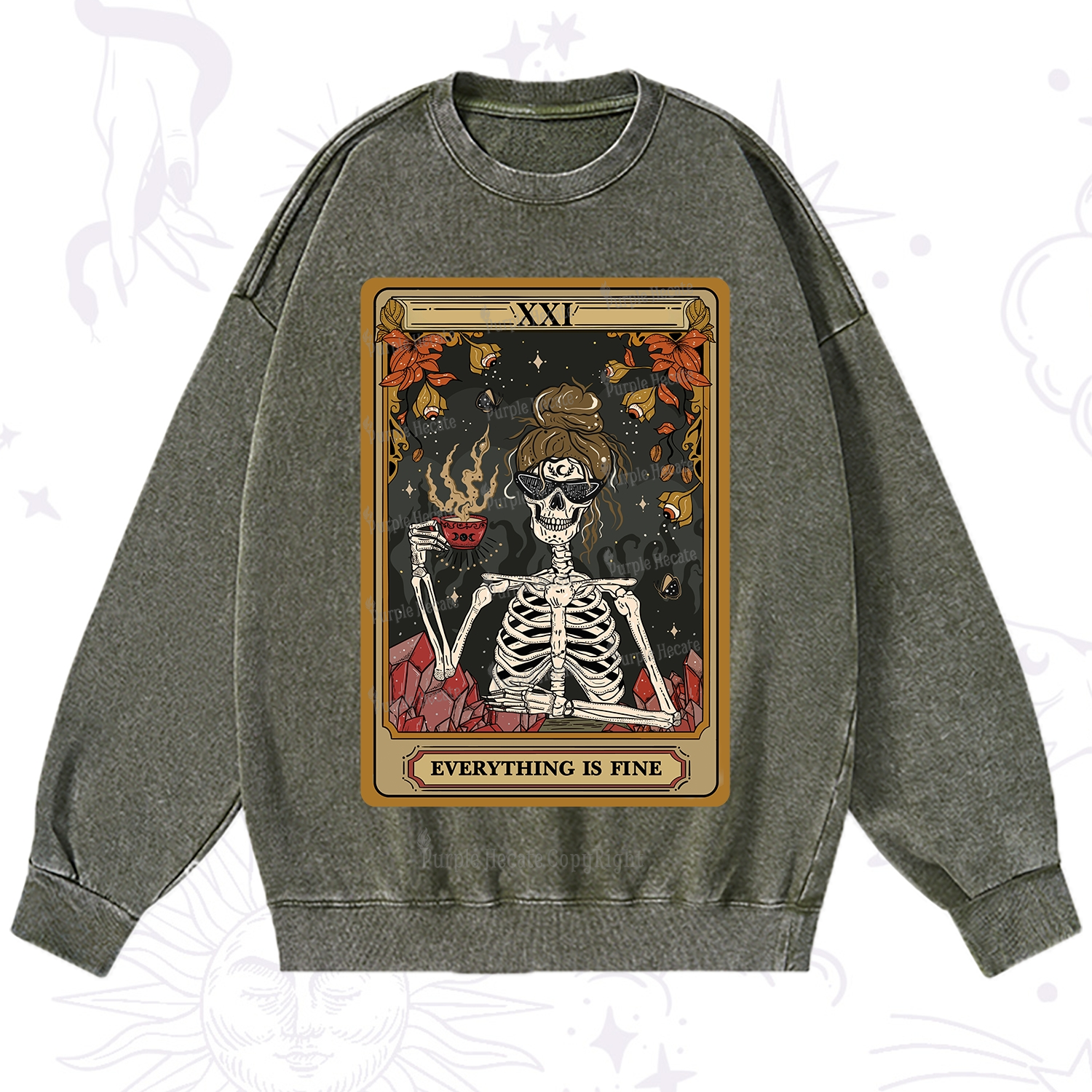 Purplehecate The Everything Fine Tarot Washed Sweatshirt