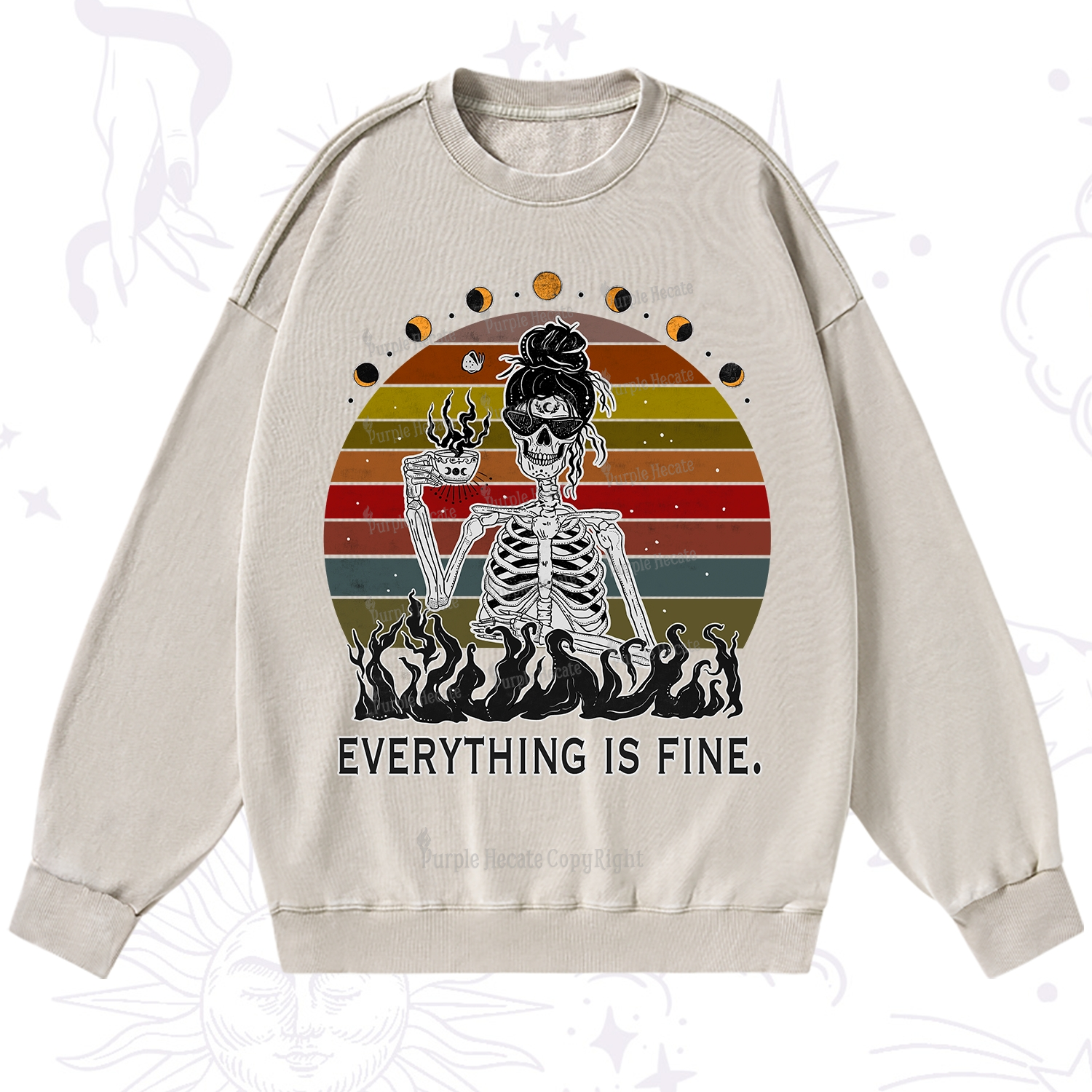 Purplehecate Everything Is Fine Skeleton Washed Sweatshirt