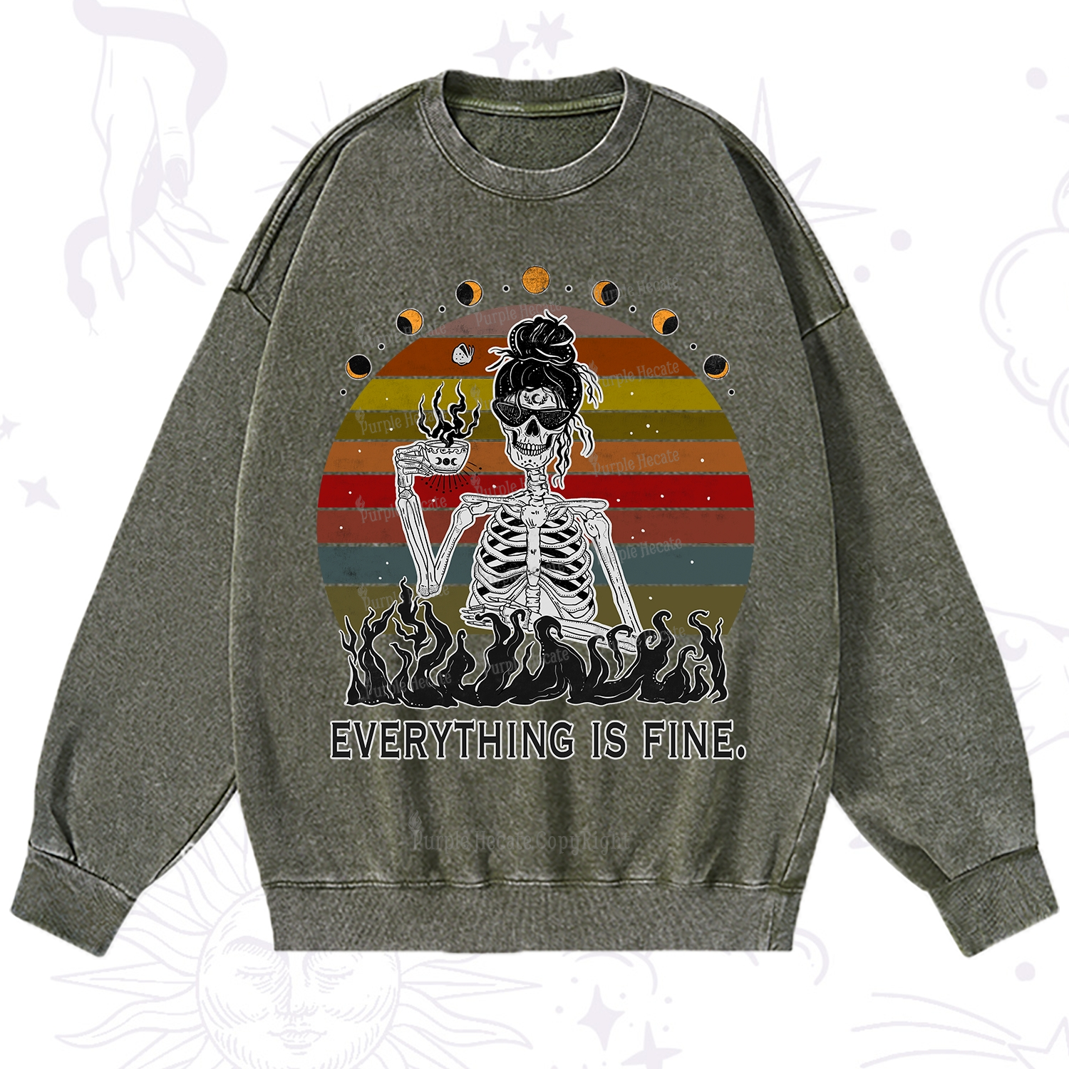 Purplehecate Everything Is Fine Skeleton Washed Sweatshirt