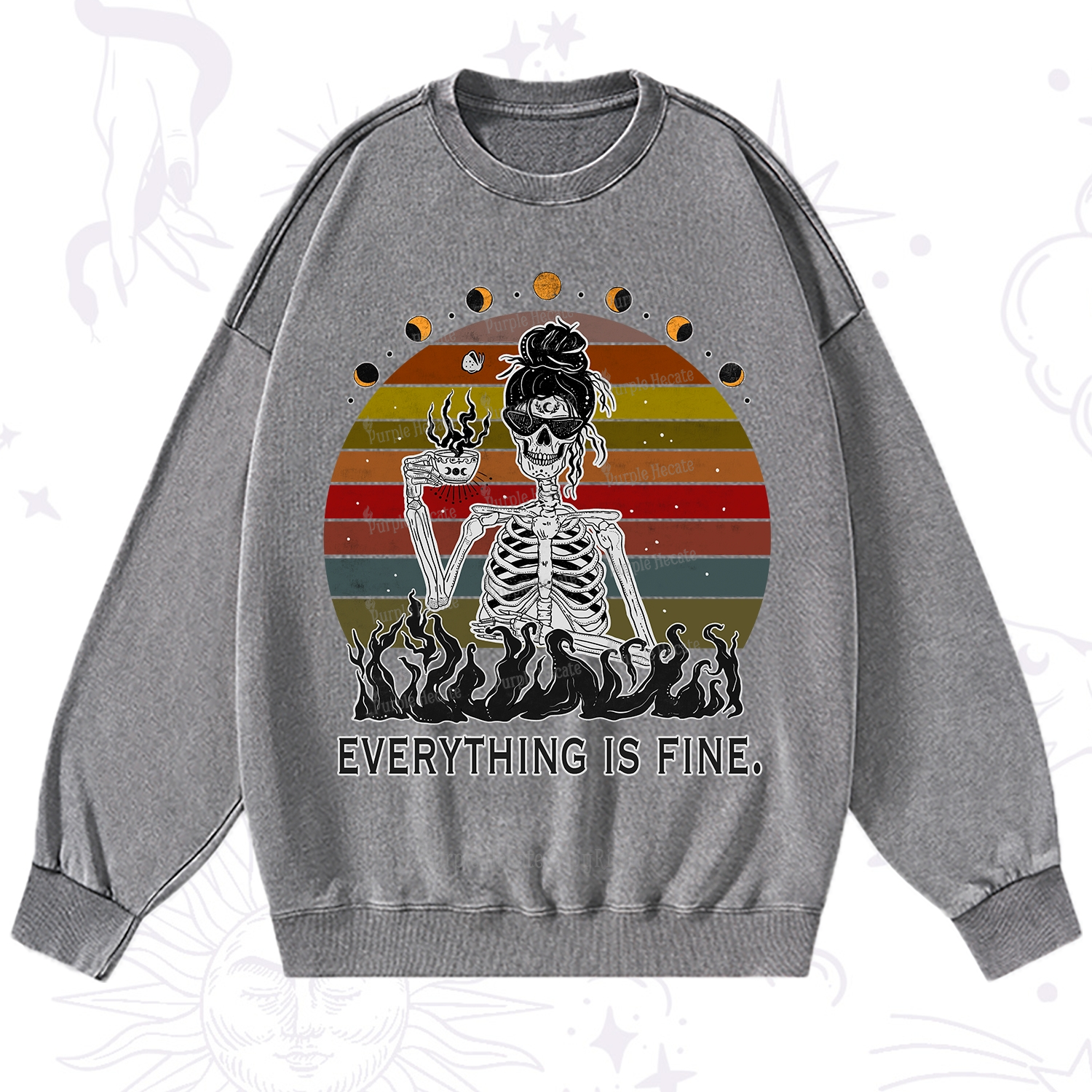 Purplehecate Everything Is Fine Skeleton Washed Sweatshirt