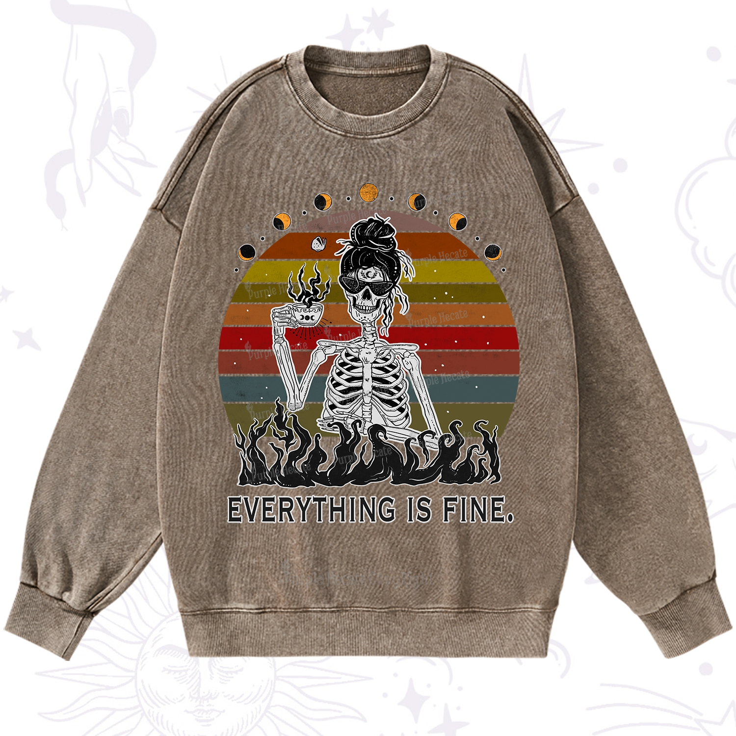 Purplehecate Everything Is Fine Skeleton Washed Sweatshirt