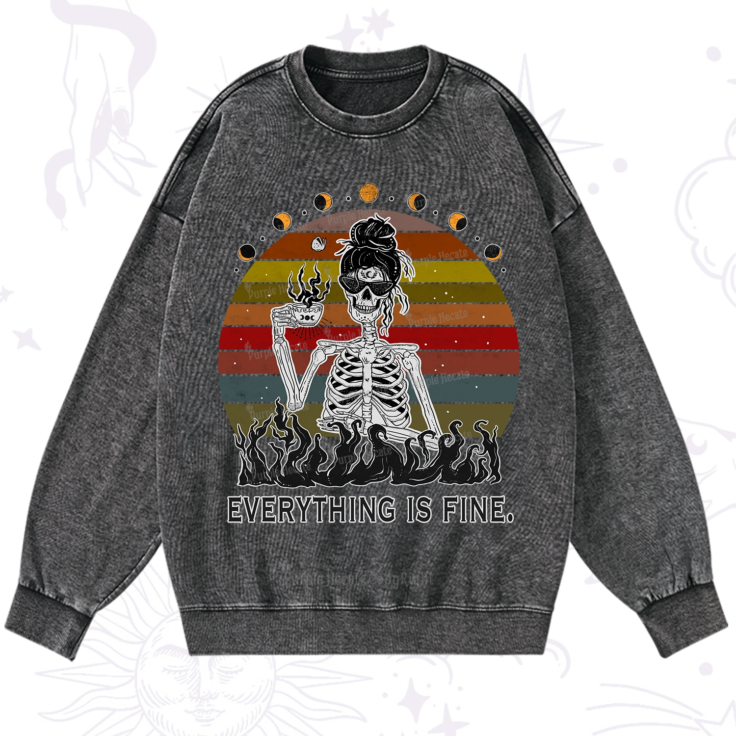 Purplehecate Everything Is Fine Skeleton Washed Sweatshirt