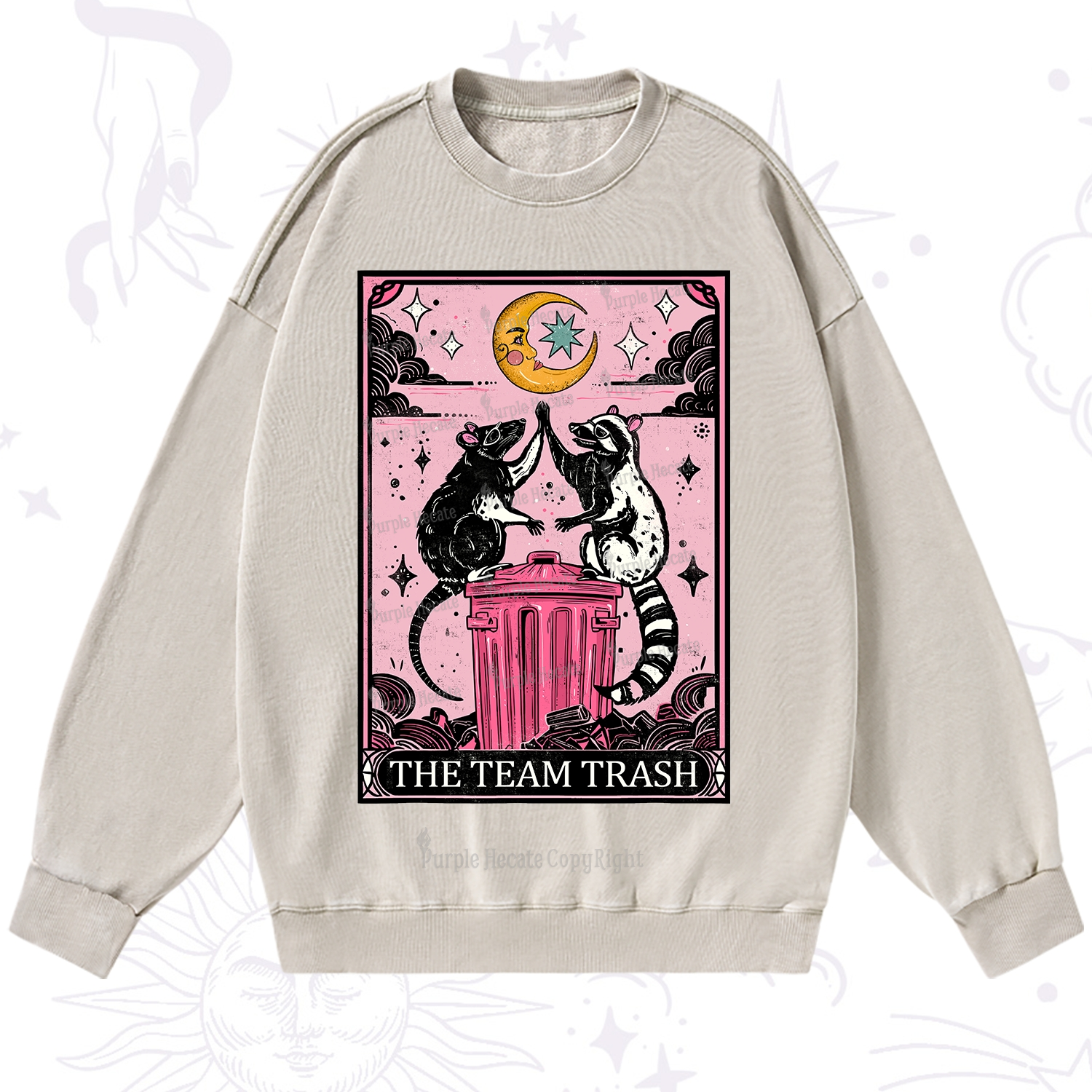Purplehecate The Team Trash Opossum tarot Washed Sweatshirt