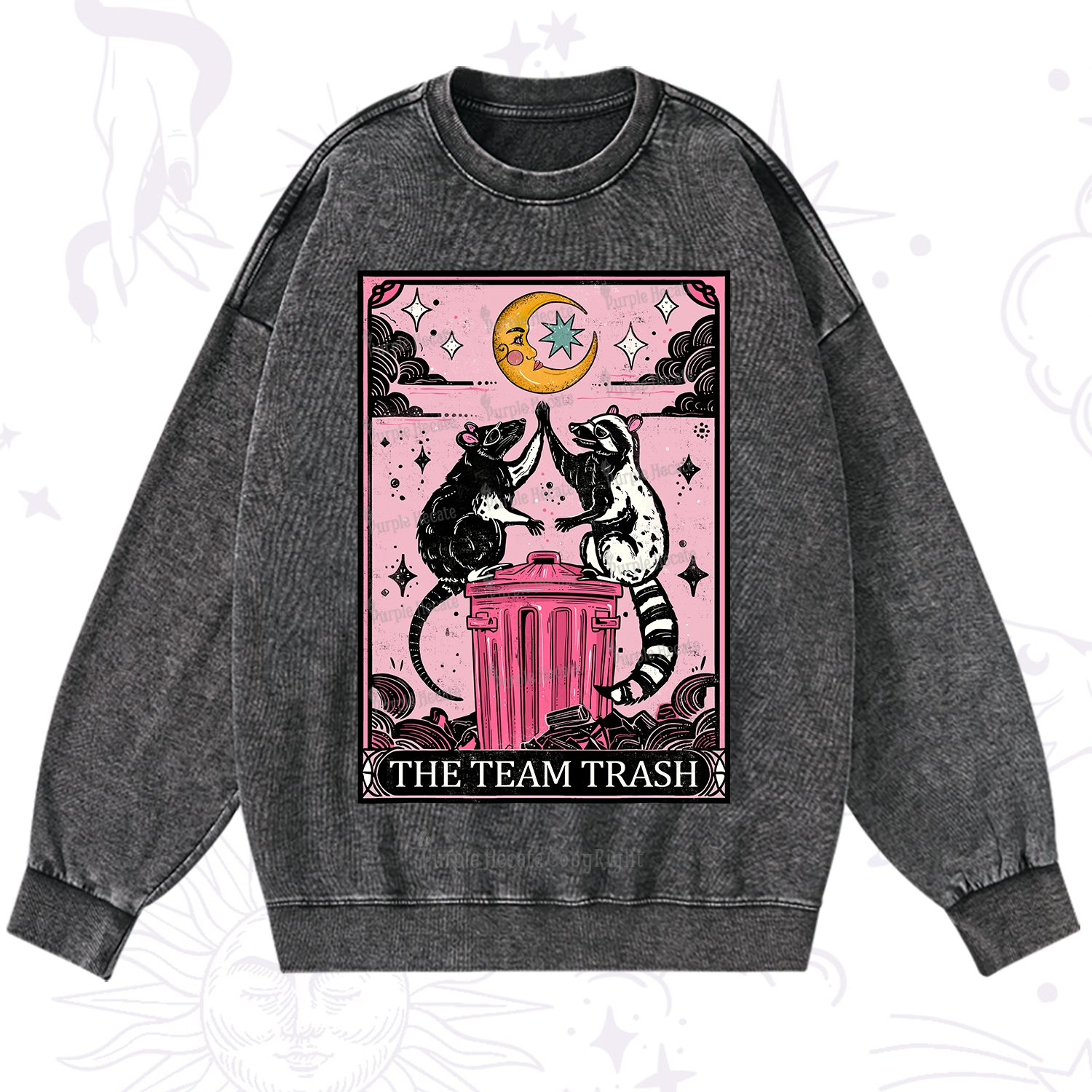 Purplehecate The Team Trash Opossum tarot Washed Sweatshirt