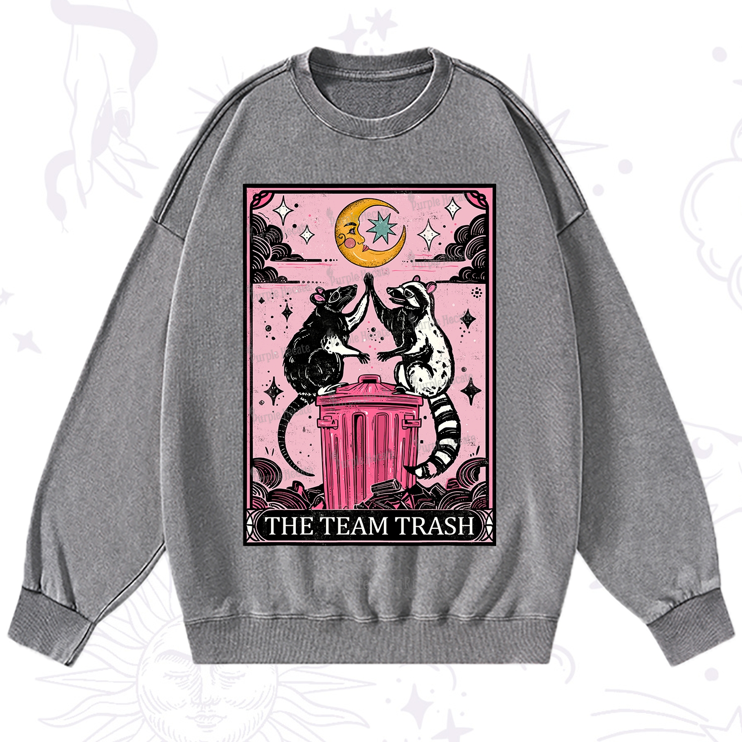 Purplehecate The Team Trash Opossum tarot Washed Sweatshirt