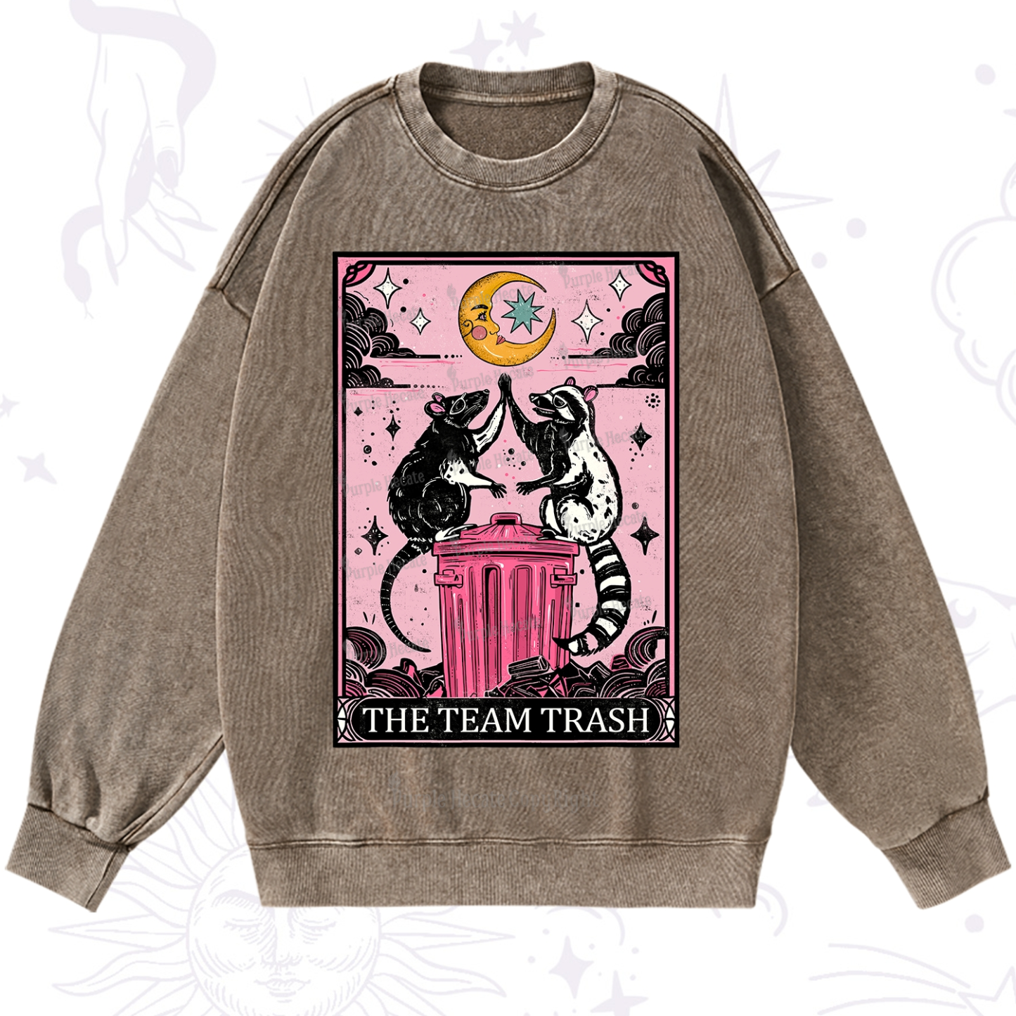 Purplehecate The Team Trash Opossum tarot Washed Sweatshirt