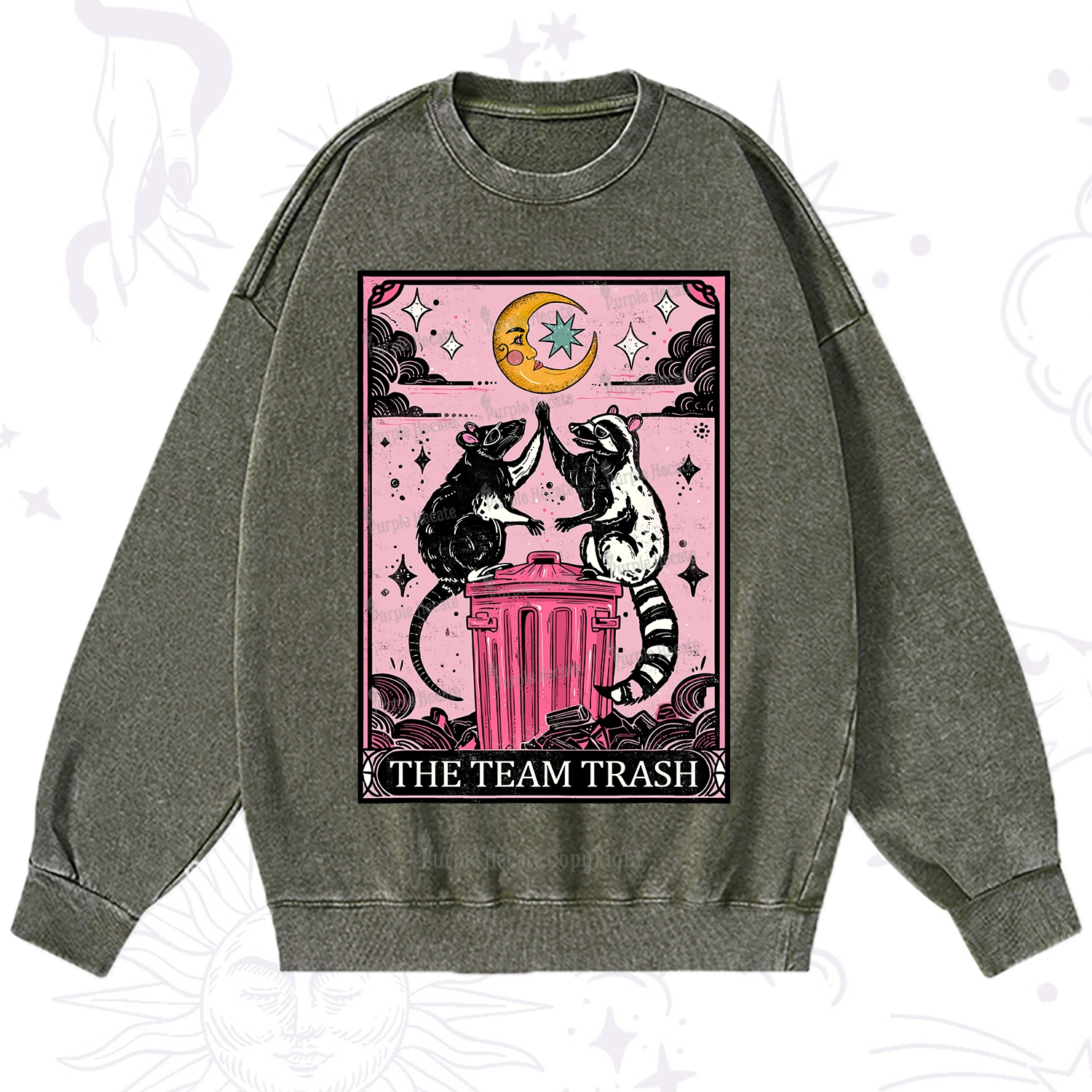 Purplehecate The Team Trash Opossum tarot Washed Sweatshirt