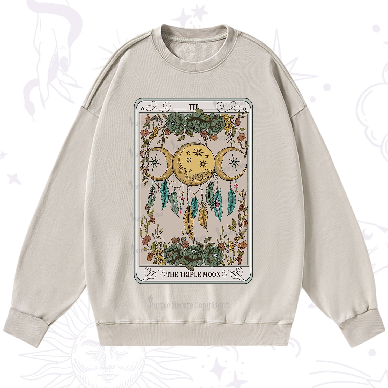 Purplehecate The Triple Moon Tarot Card Washed Sweatshirt