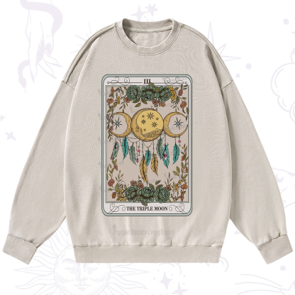 Purplehecate The Triple Moon Tarot Card Washed Sweatshirt