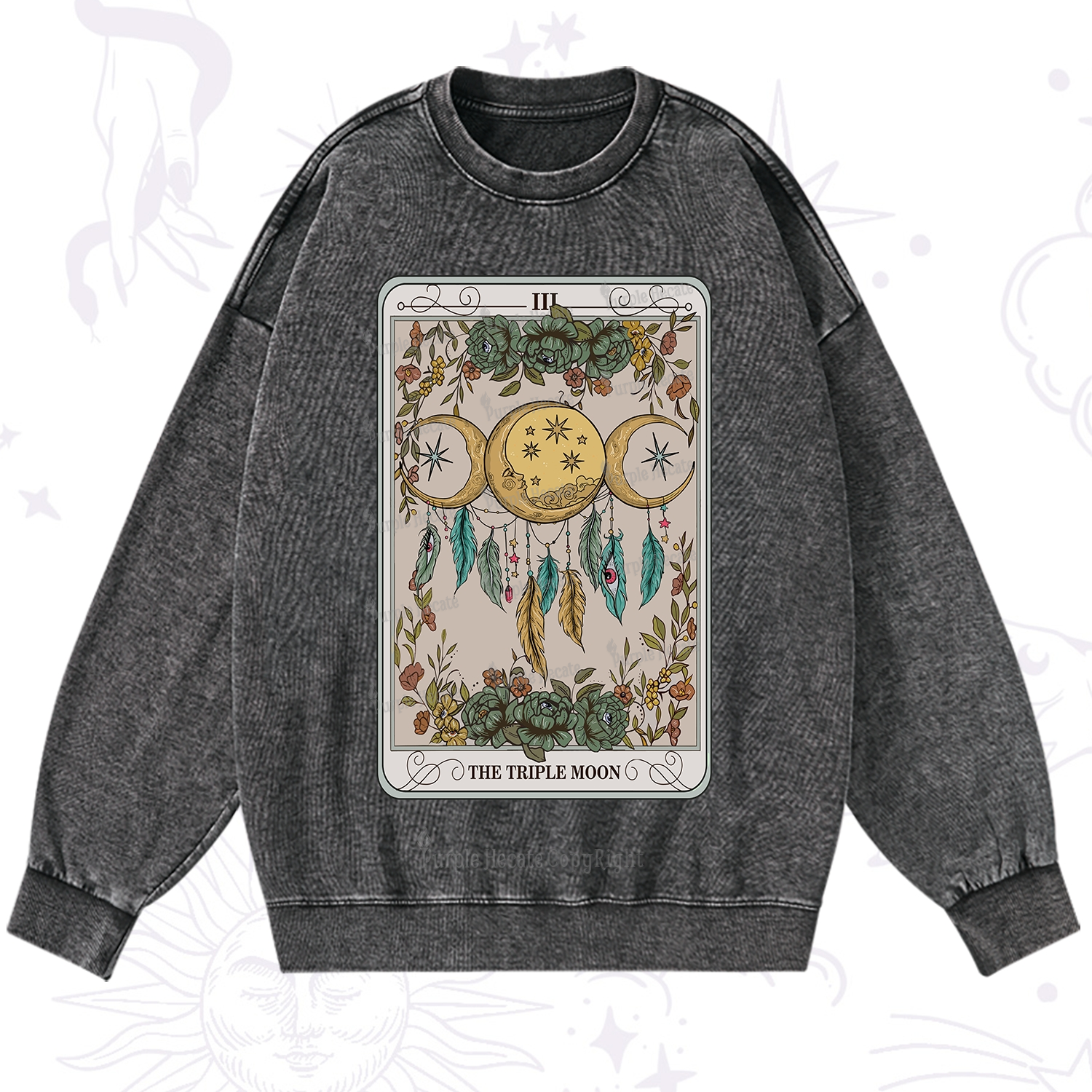 Purplehecate The Triple Moon Tarot Card Washed Sweatshirt