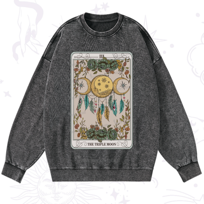 Purplehecate The Triple Moon Tarot Card Washed Sweatshirt