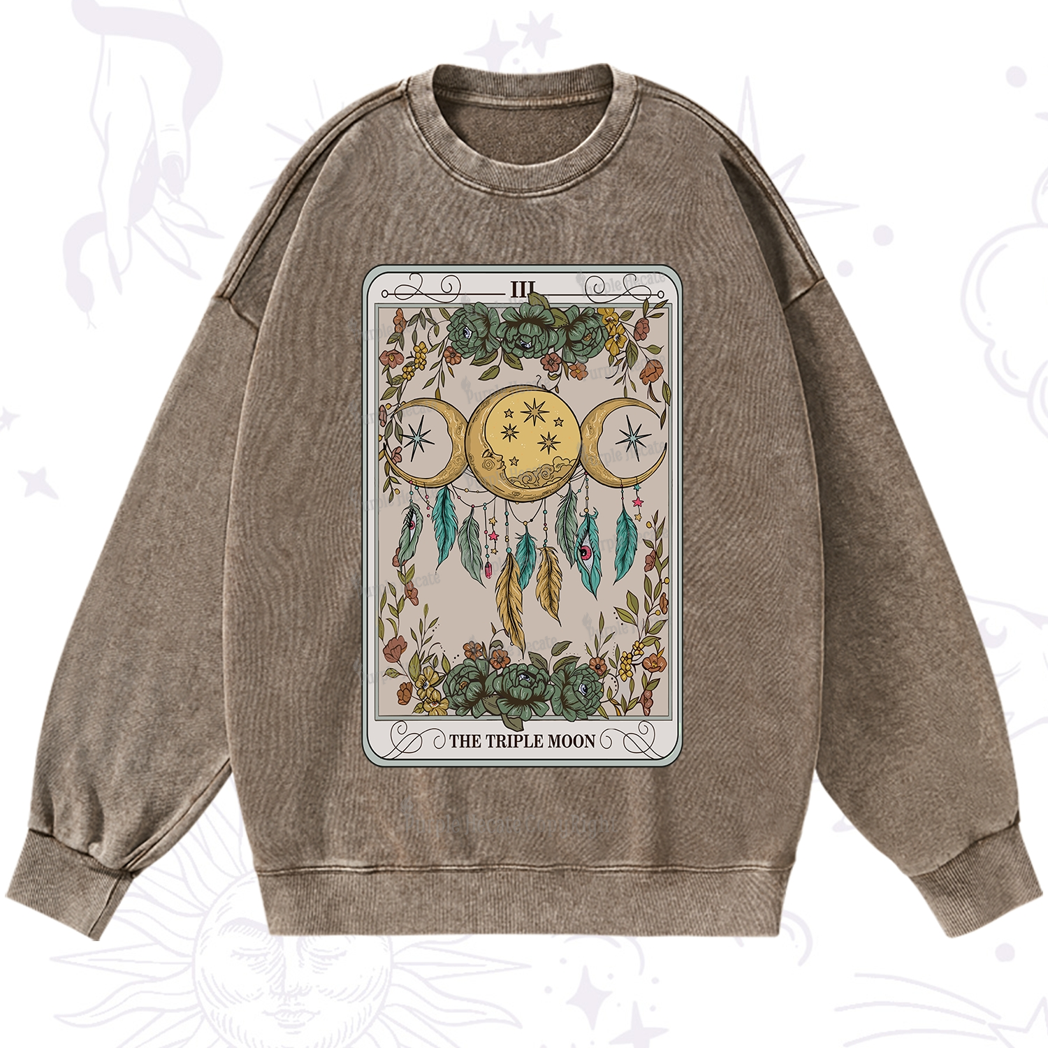 Purplehecate The Triple Moon Tarot Card Washed Sweatshirt