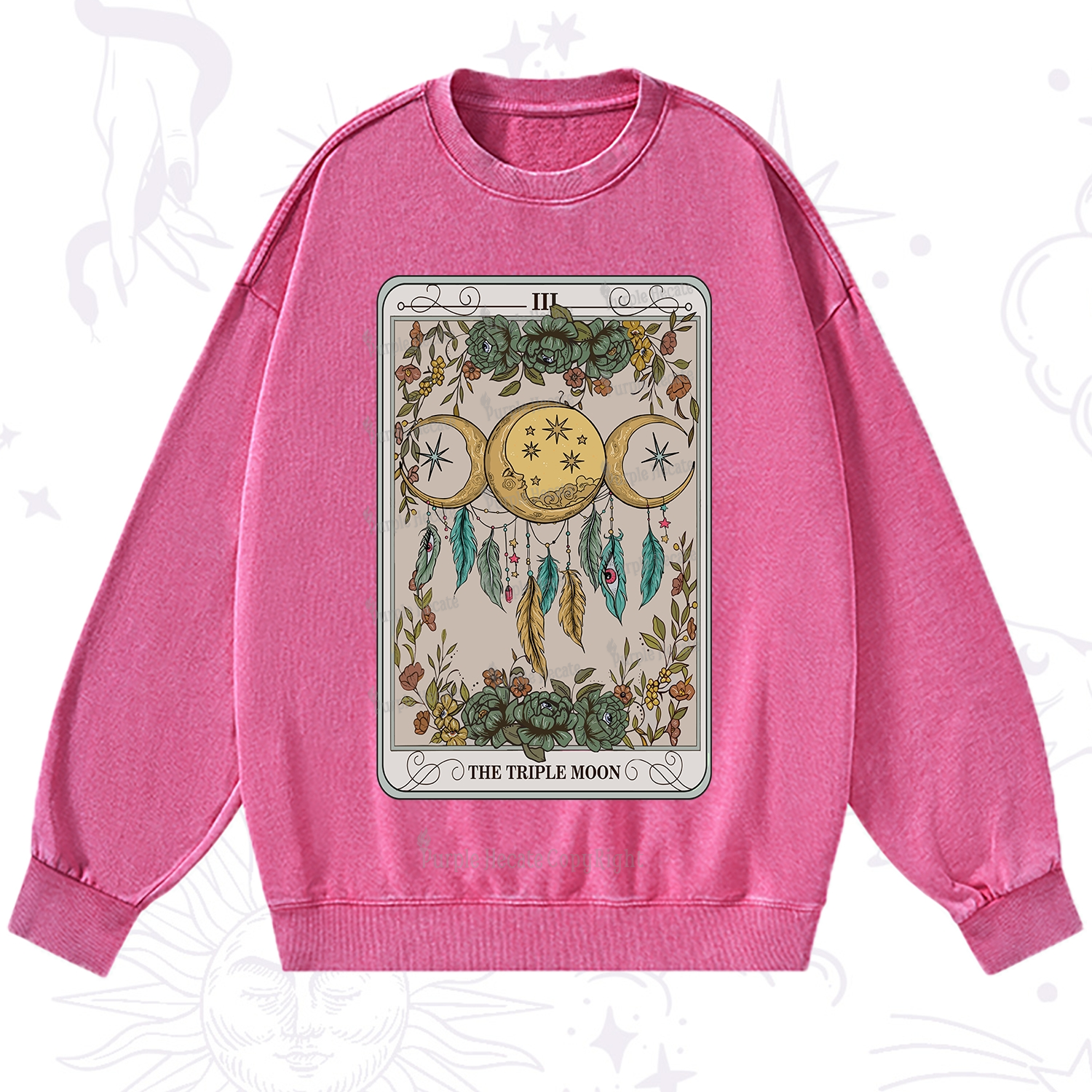 Purplehecate The Triple Moon Tarot Card Washed Sweatshirt