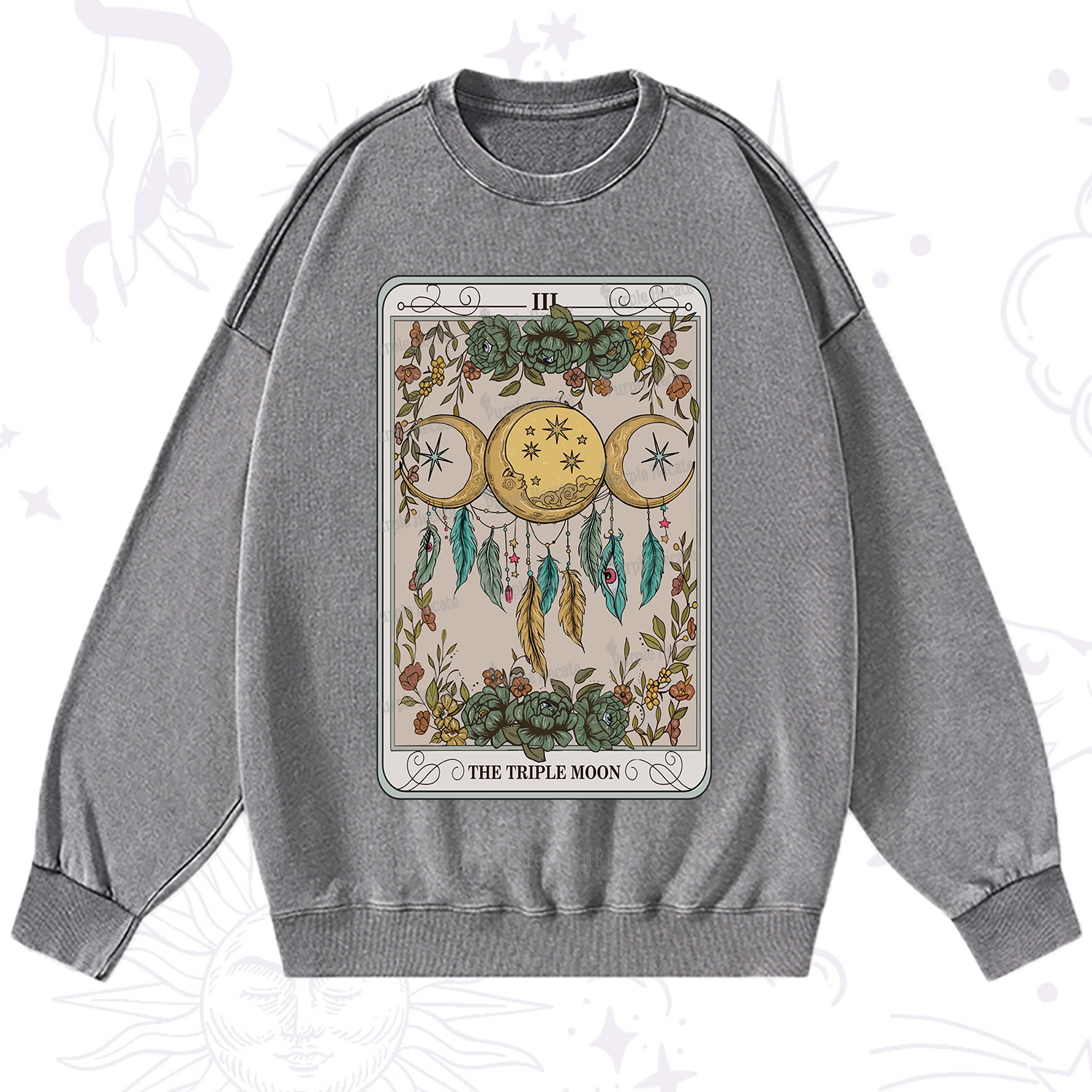 Purplehecate The Triple Moon Tarot Card Washed Sweatshirt