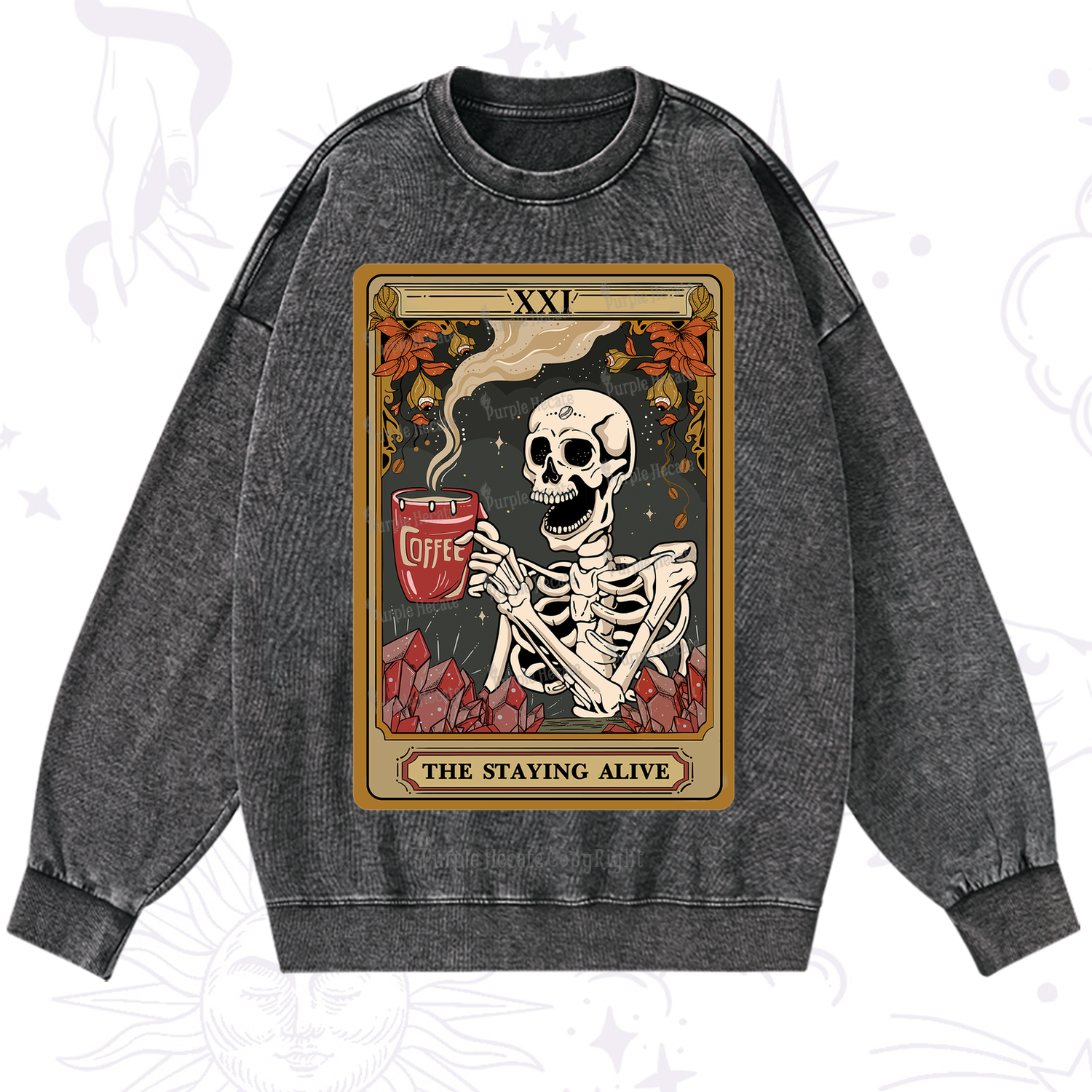 Purplehecate The Stating Alive Tarot Card Washed Sweatshirt