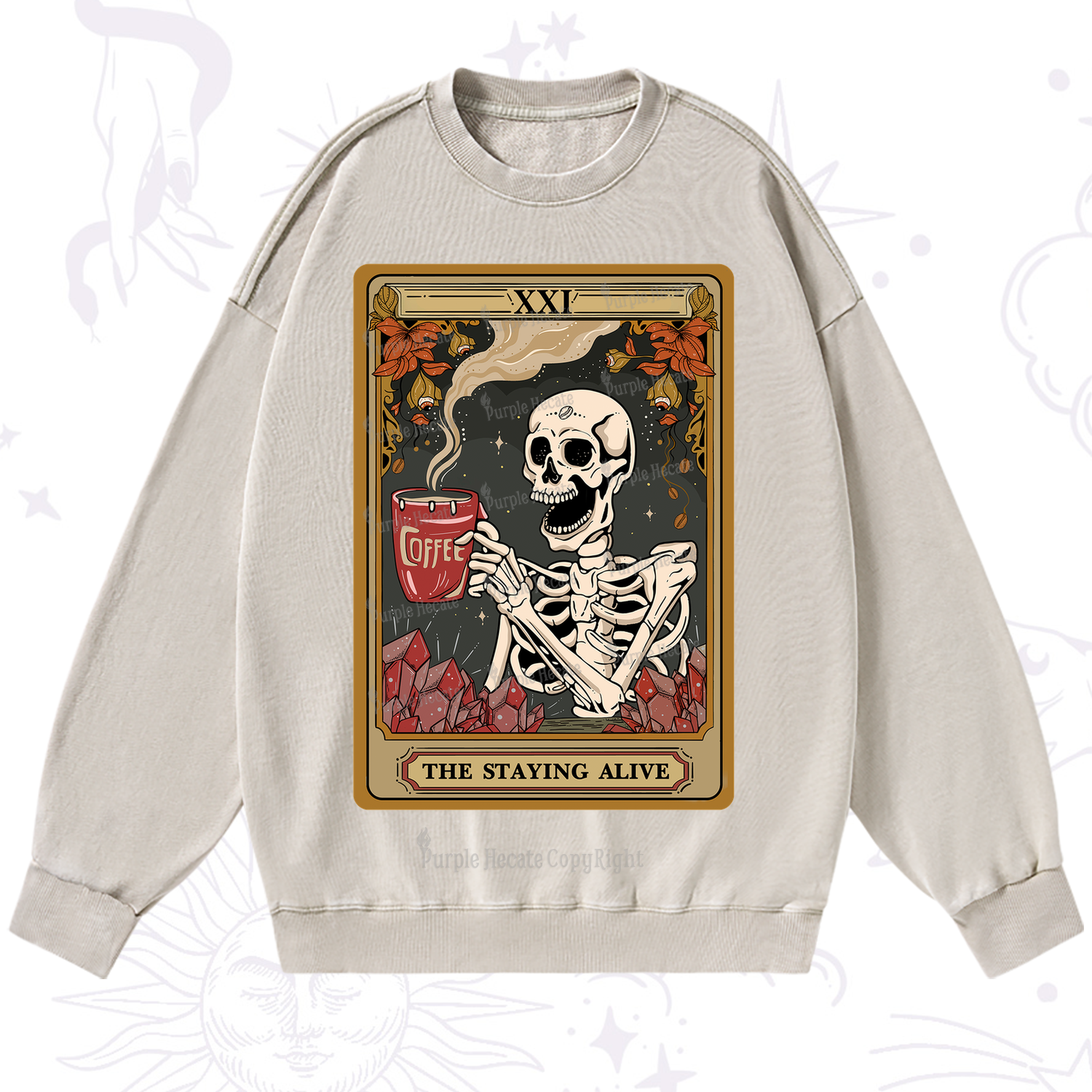 Purplehecate The Stating Alive Tarot Card Washed Sweatshirt