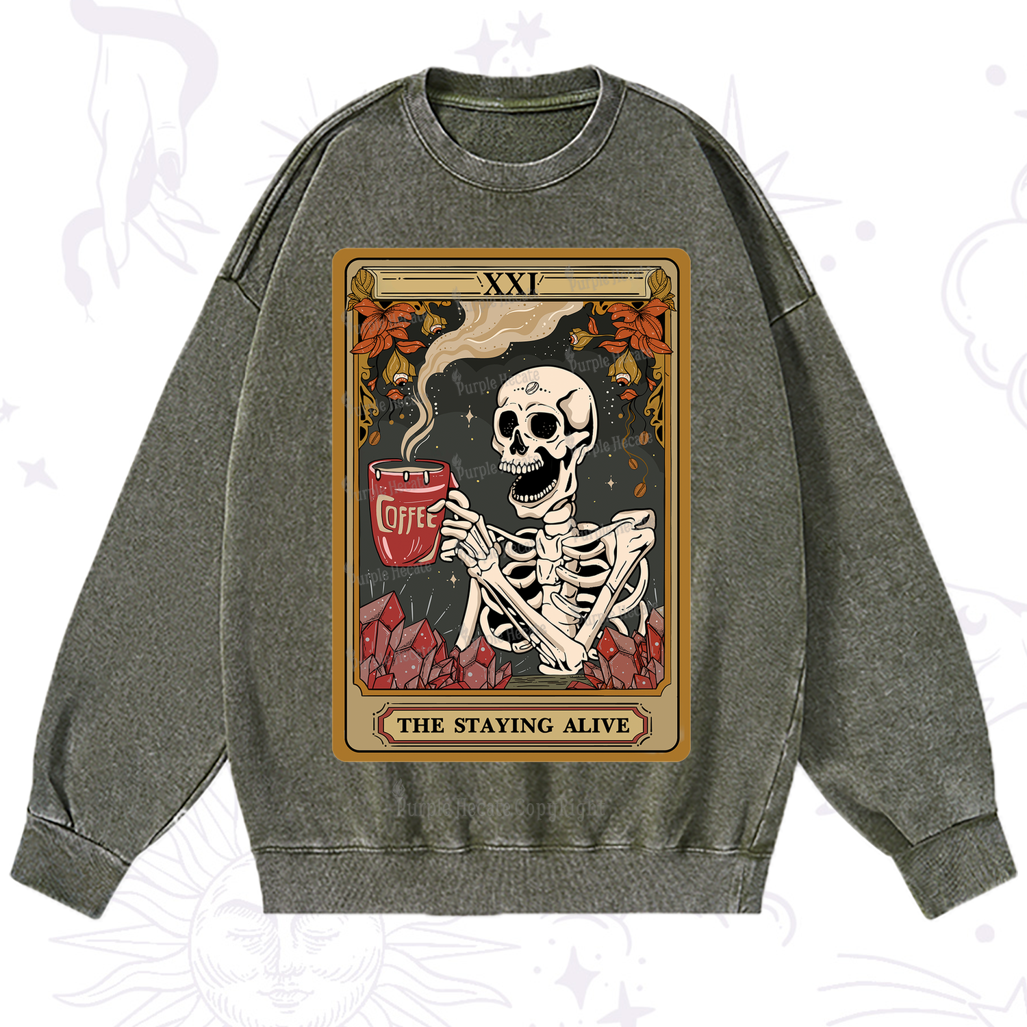 Purplehecate The Stating Alive Tarot Card Washed Sweatshirt