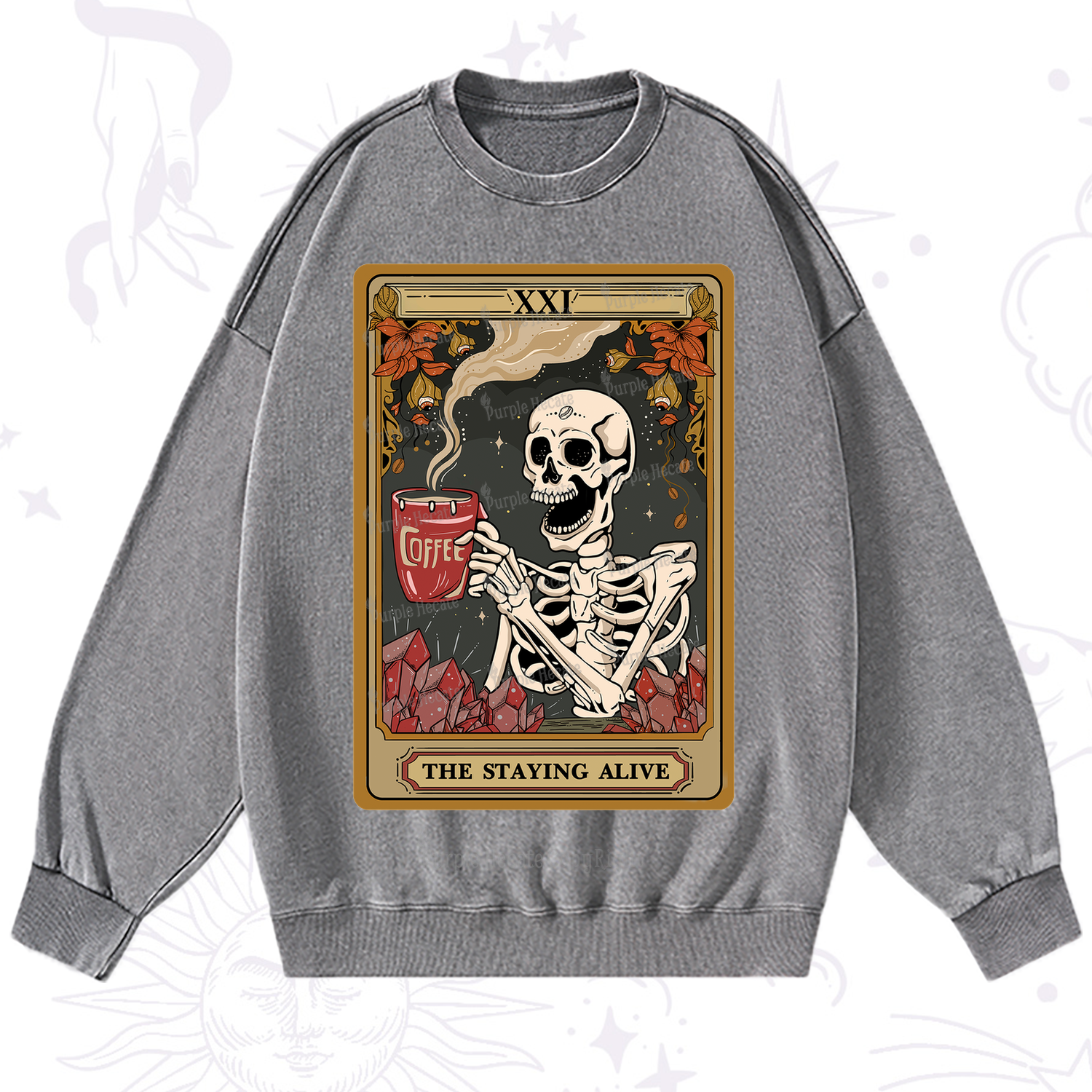 Purplehecate The Stating Alive Tarot Card Washed Sweatshirt