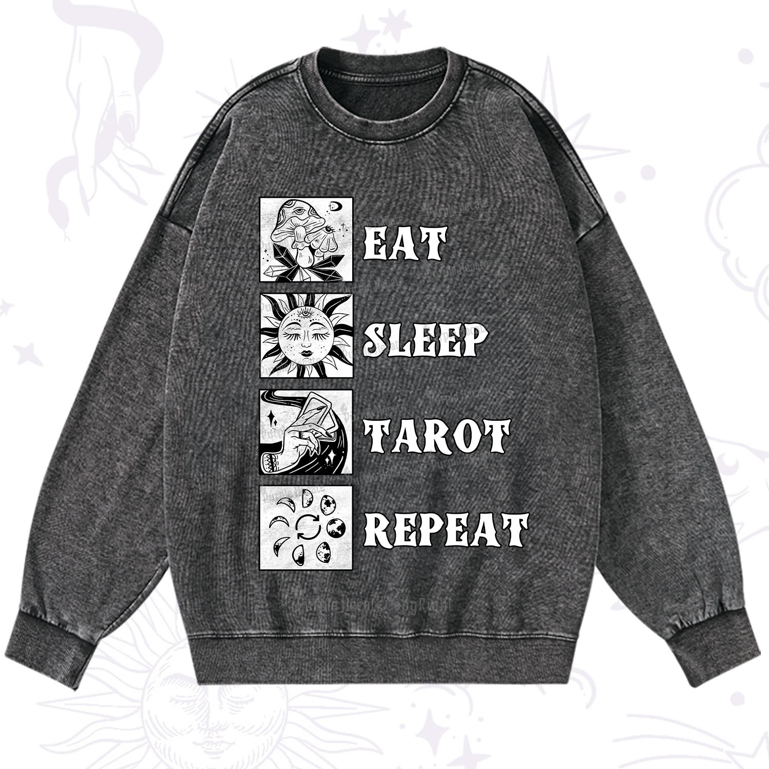 Purplehecate Eat Sleep Tarot Repeat Washed Sweatshirt