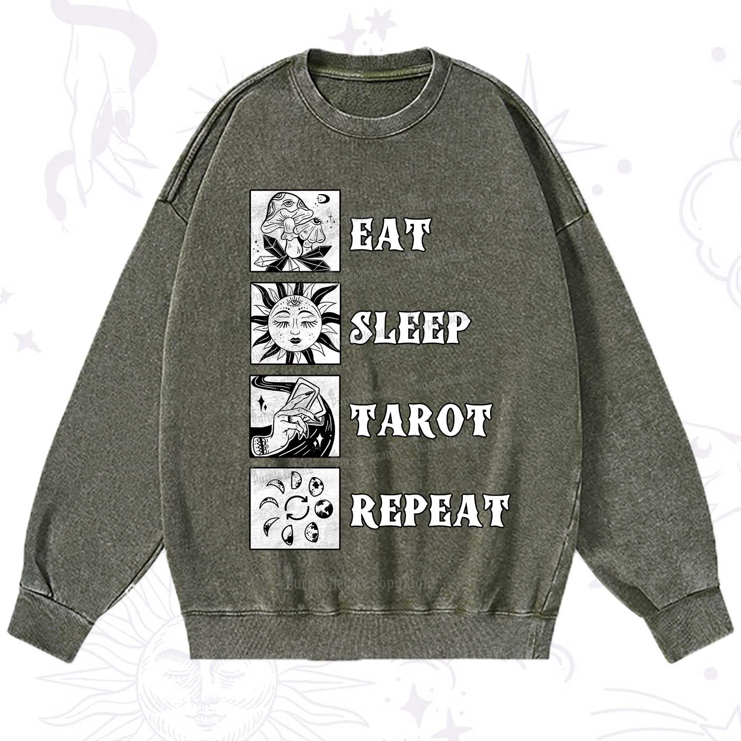 Purplehecate Eat Sleep Tarot Repeat Washed Sweatshirt