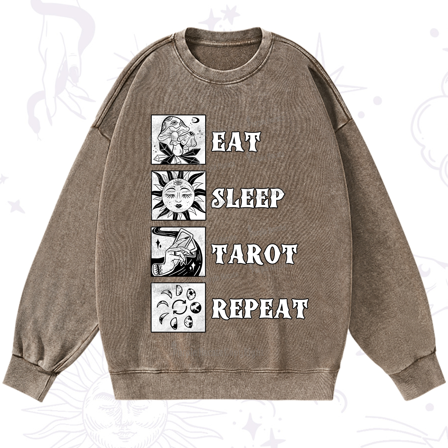 Purplehecate Eat Sleep Tarot Repeat Washed Sweatshirt