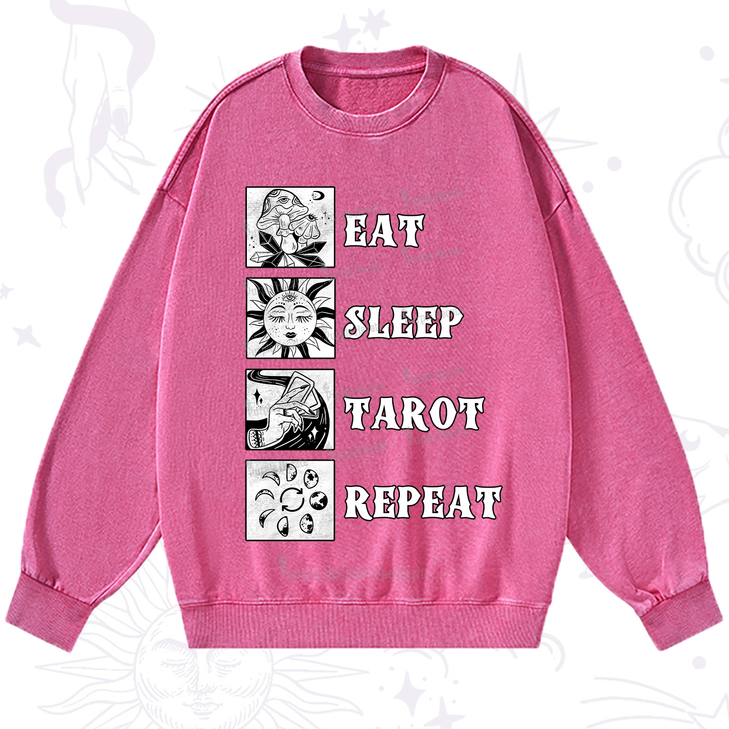 Purplehecate Eat Sleep Tarot Repeat Washed Sweatshirt