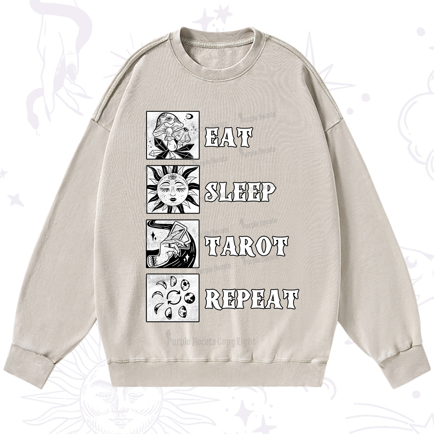 Purplehecate Eat Sleep Tarot Repeat Washed Sweatshirt