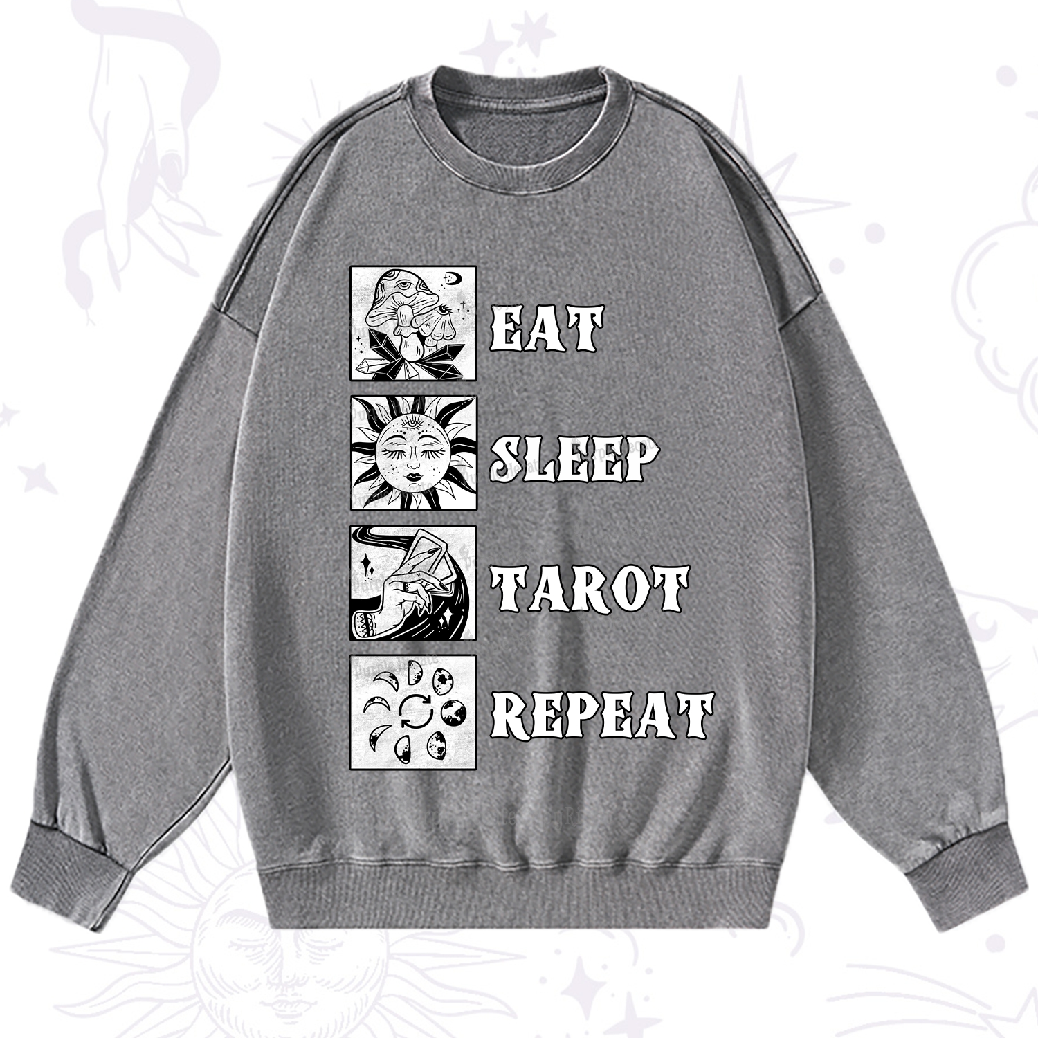 Purplehecate Eat Sleep Tarot Repeat Washed Sweatshirt