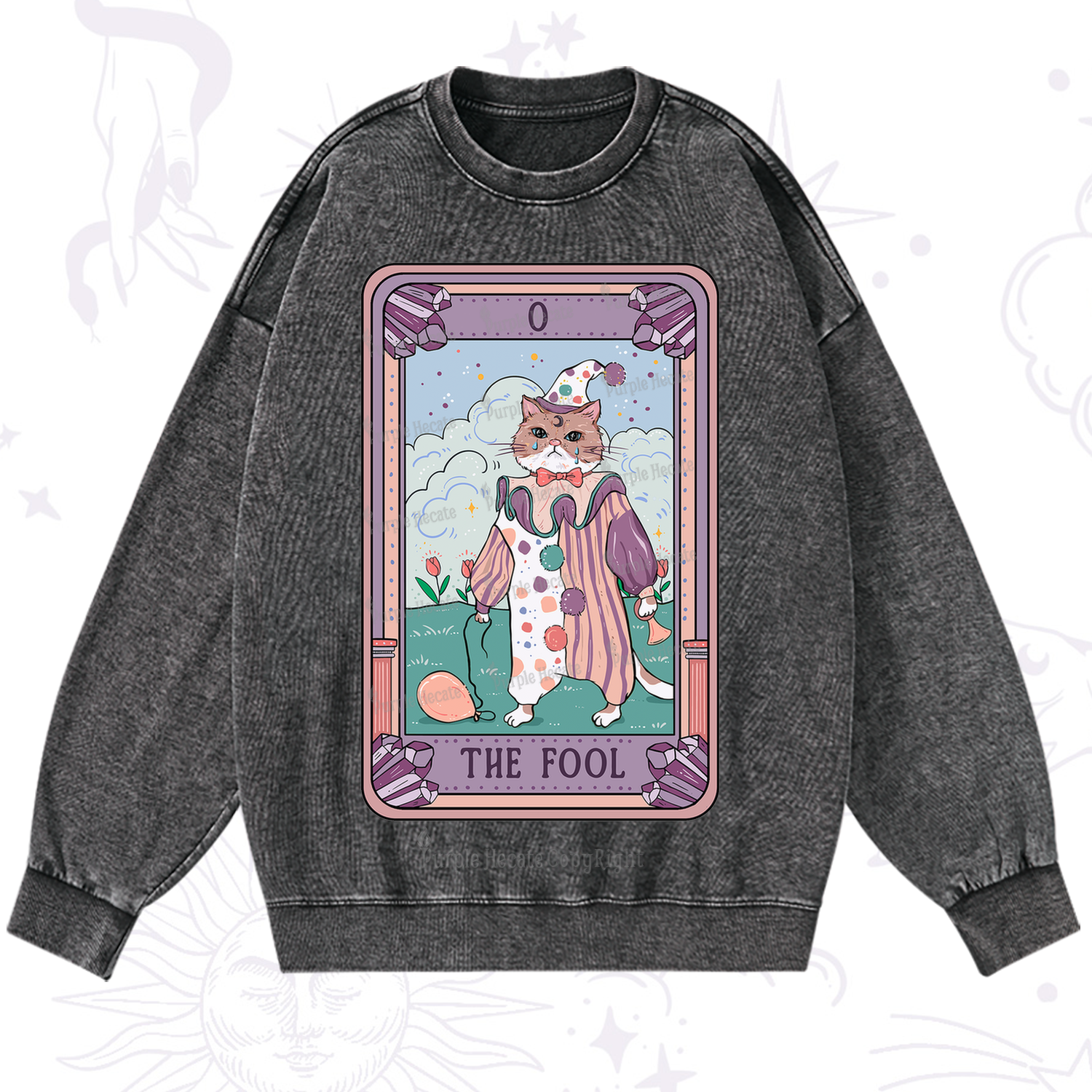 Purplehecate The Fool Tarot Card Washed Sweatshirt