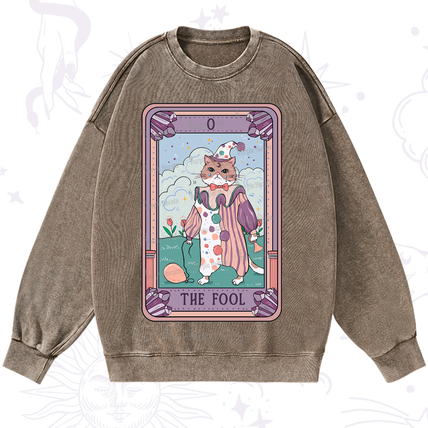 Purplehecate The Fool Tarot Card Washed Sweatshirt