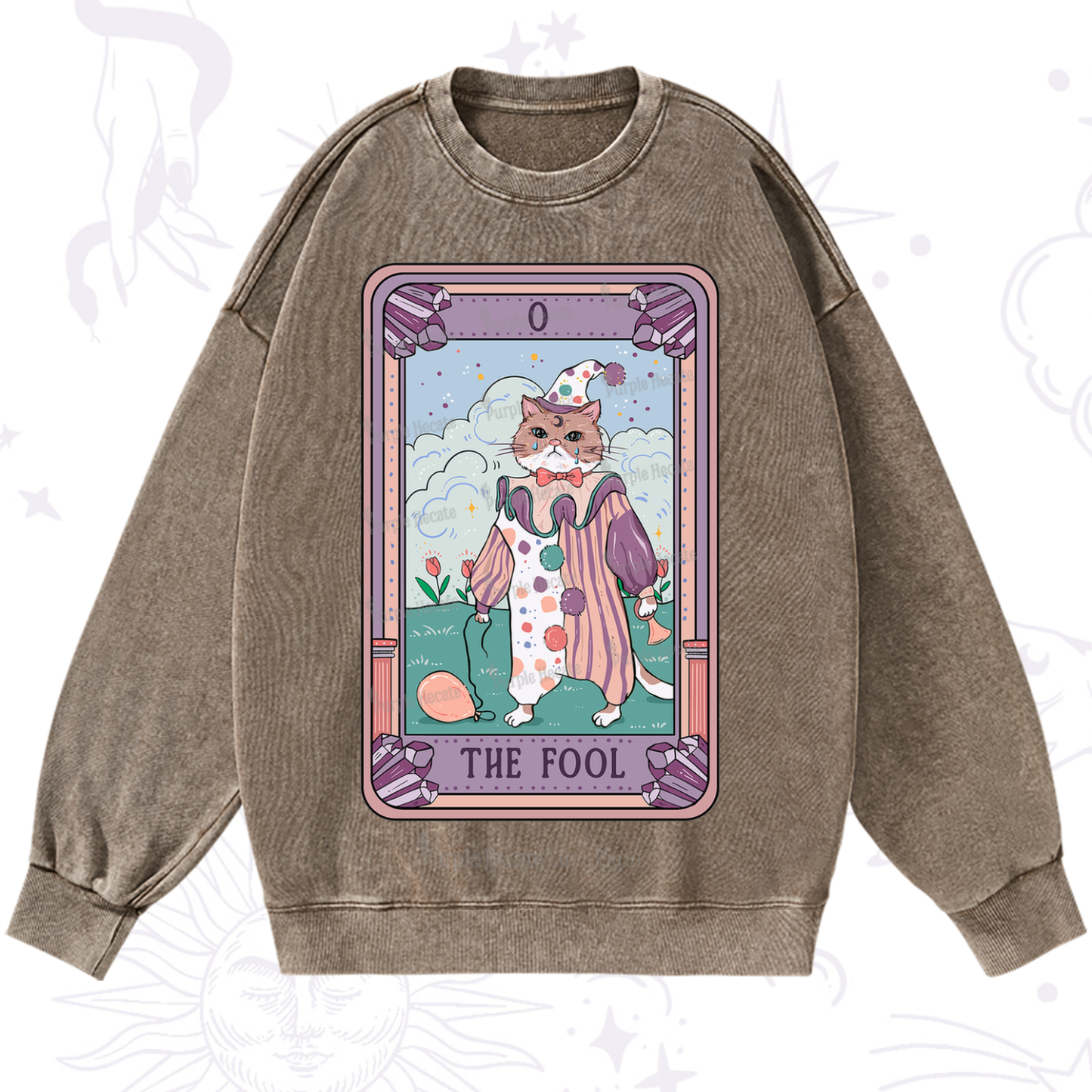 Purplehecate The Fool Tarot Card Washed Sweatshirt