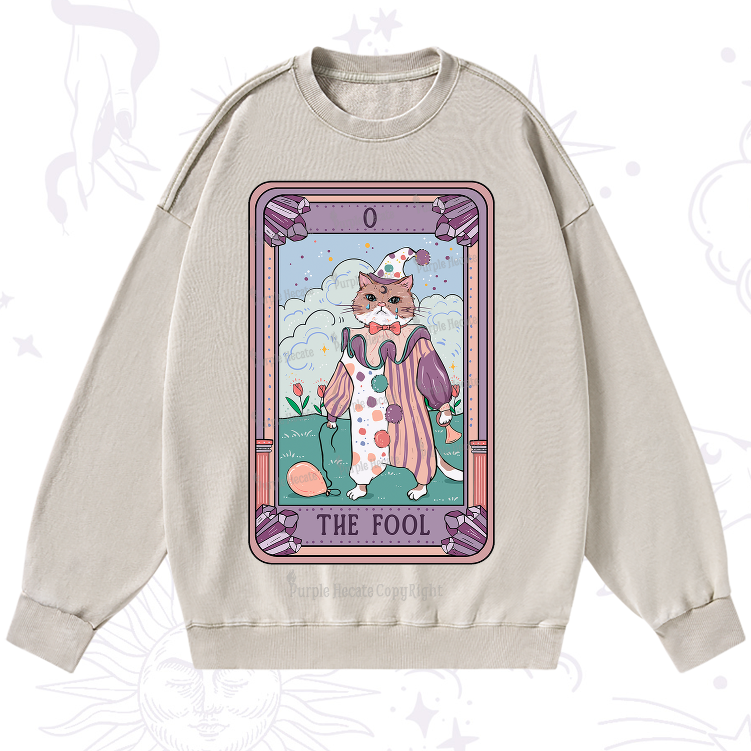 Purplehecate The Fool Tarot Card Washed Sweatshirt