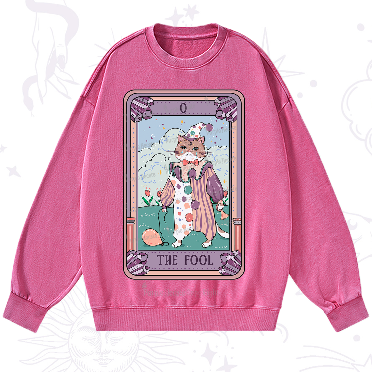 Purplehecate The Fool Tarot Card Washed Sweatshirt